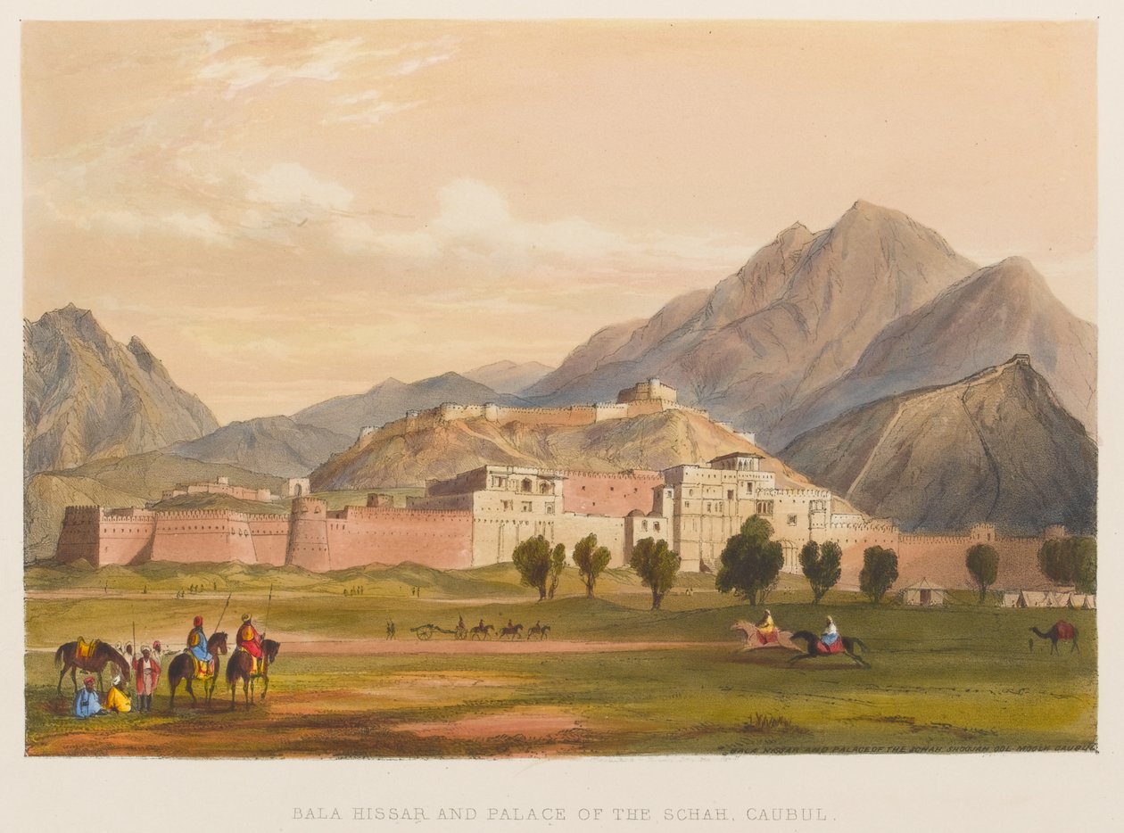 Bala Hissar et Palais du Shah, Kaboul (lithographie en couleur) - Sir Keith A. Jackson