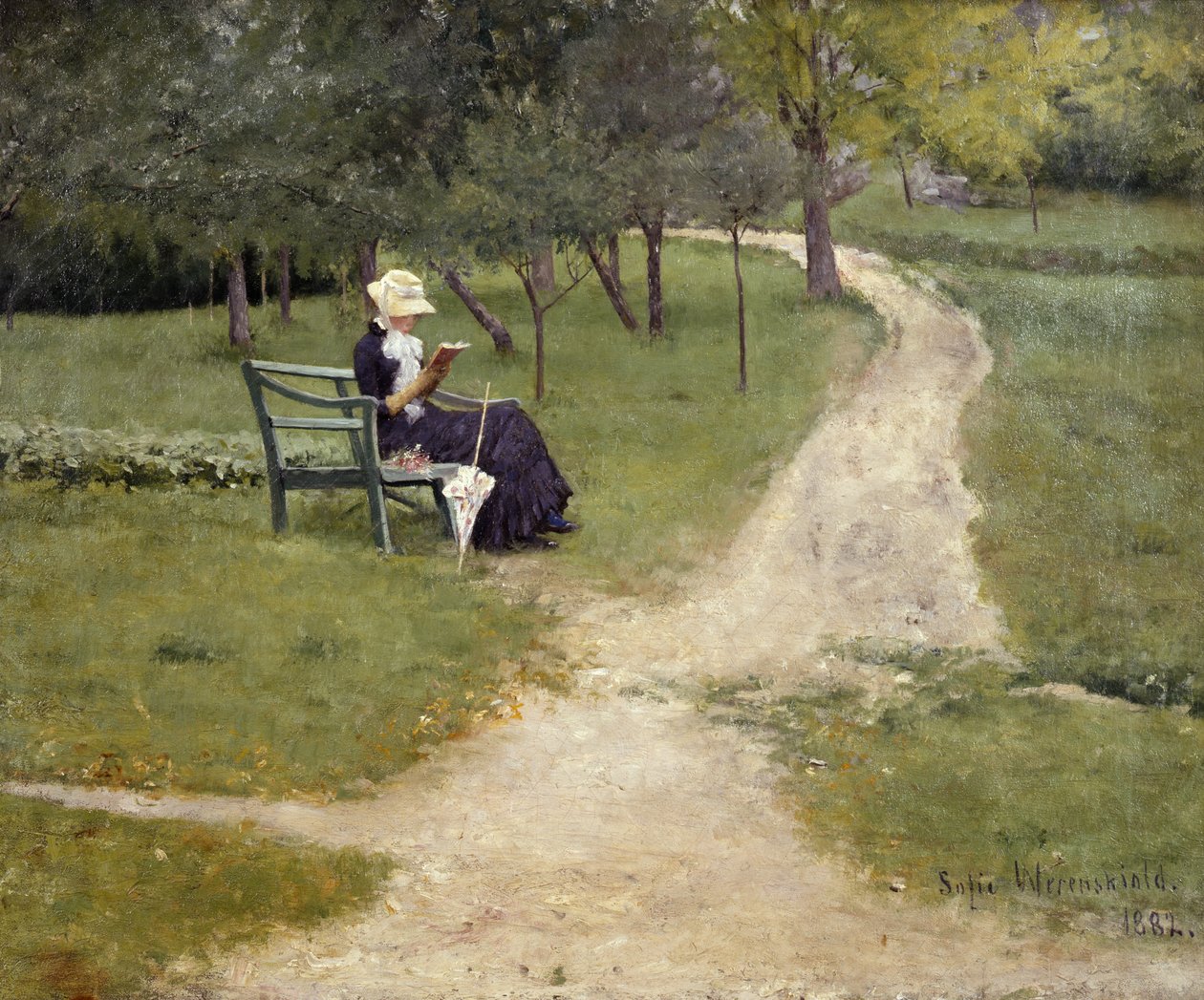 Femme lisant sur un banc - Sofie Thomesen Werenskiold