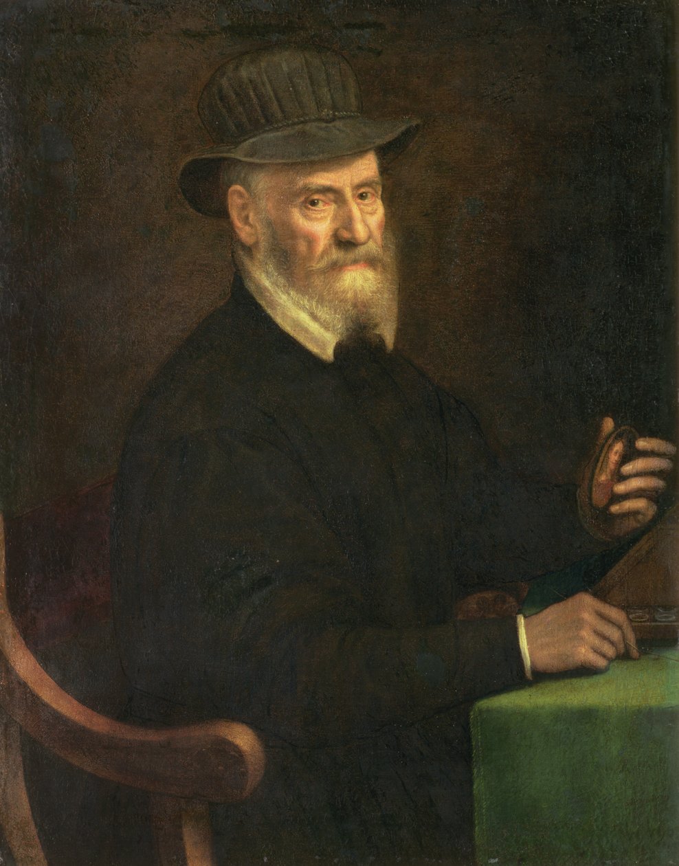 Portrait de Giulio Clovio (1498-1578), artiste en miniature, tenant une miniature supposée être de l