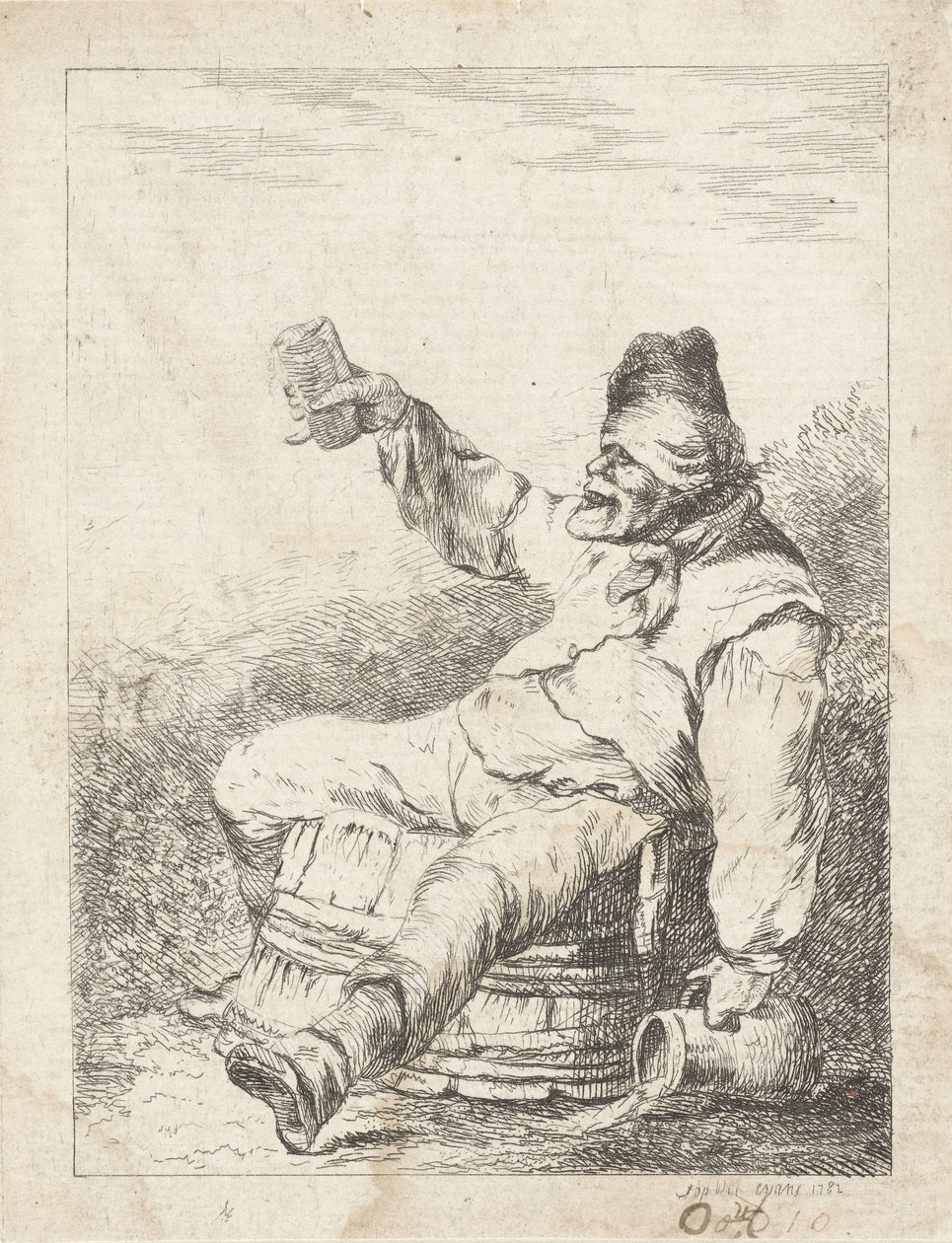 Homme ivre assis sur un tonneau - Sophia Wilhelmina Evans