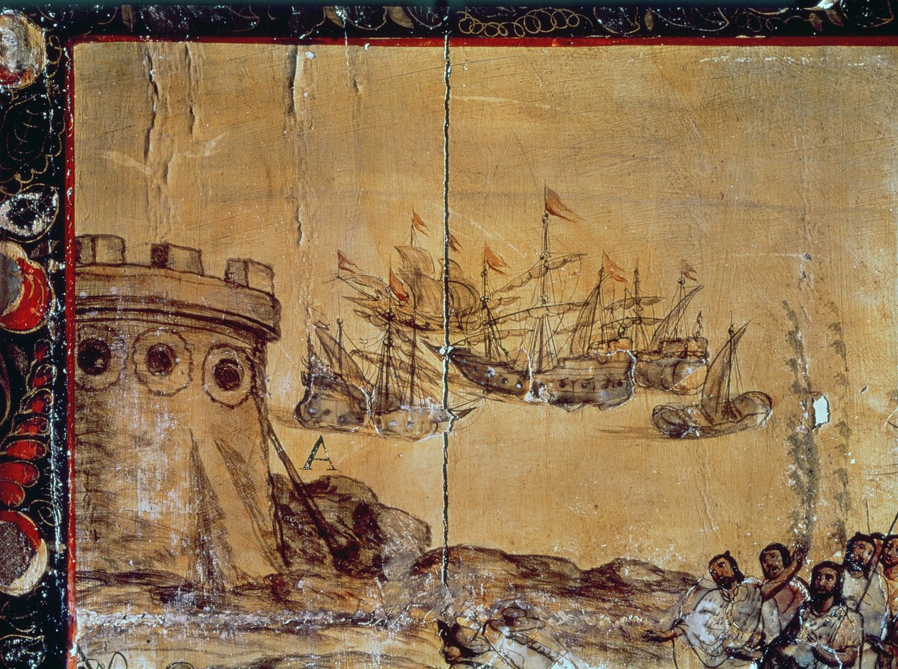 Cortés part pour le Mexique, 1518 - Spanish School