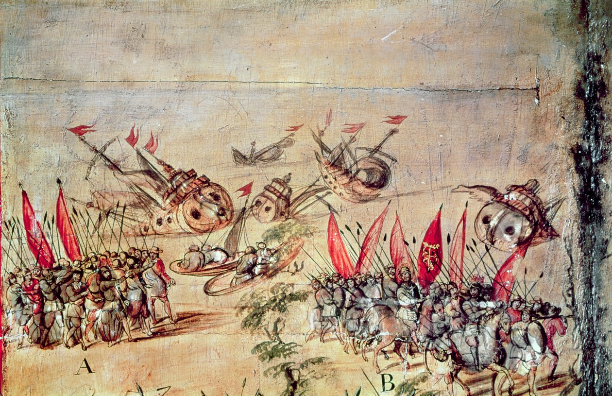 Cortés coulant sa flotte au large des côtes du Mexique, 1518 - Spanish School