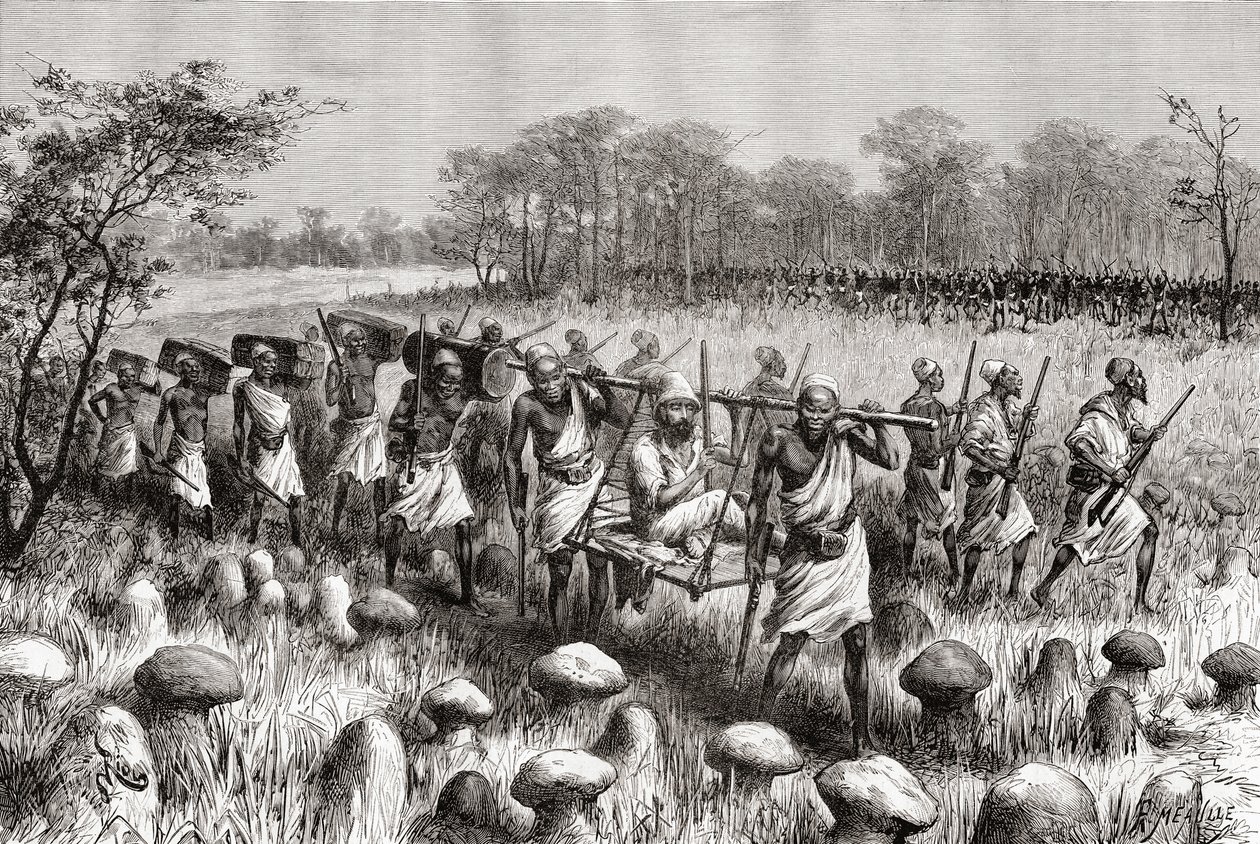 Explorateur Pietro Paolo Savorgnan di Brazza quittant Kalasa, Zambie, de 