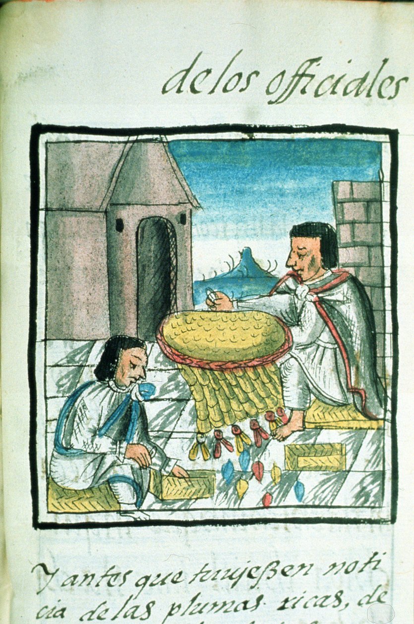 Ms Palat. 218-220 Livre IX Artisans de plumes aztèques au travail, du 