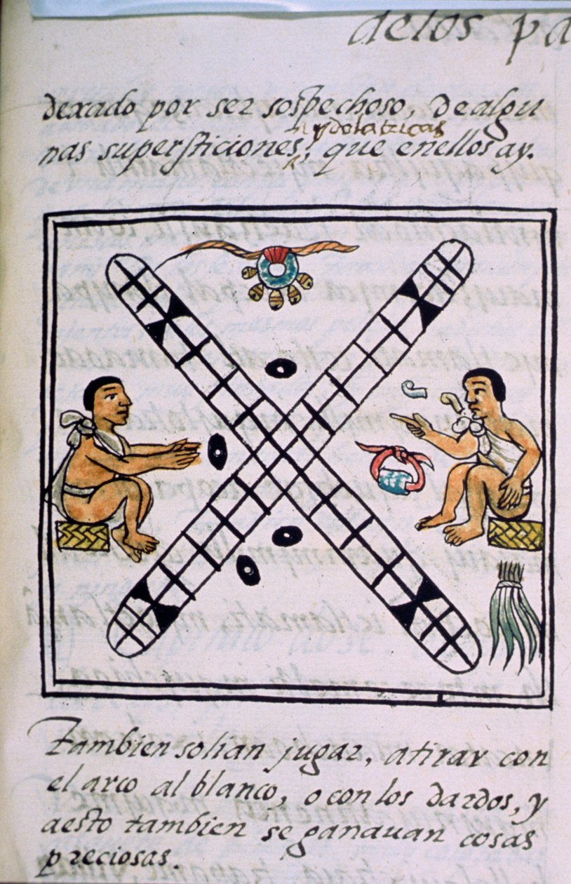 Ms Palat. 218-220 Livre IX Hommes aztèques jouant au Patoli, du 