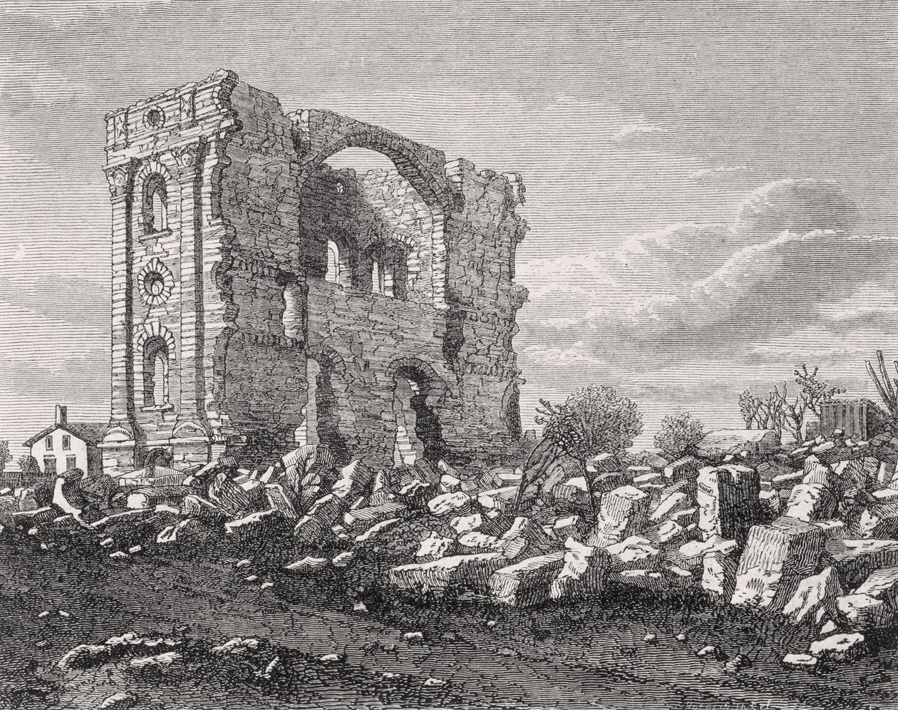 Ruines du temple mormon, Nauvoo, Illinois, dans les années 1850, de 
