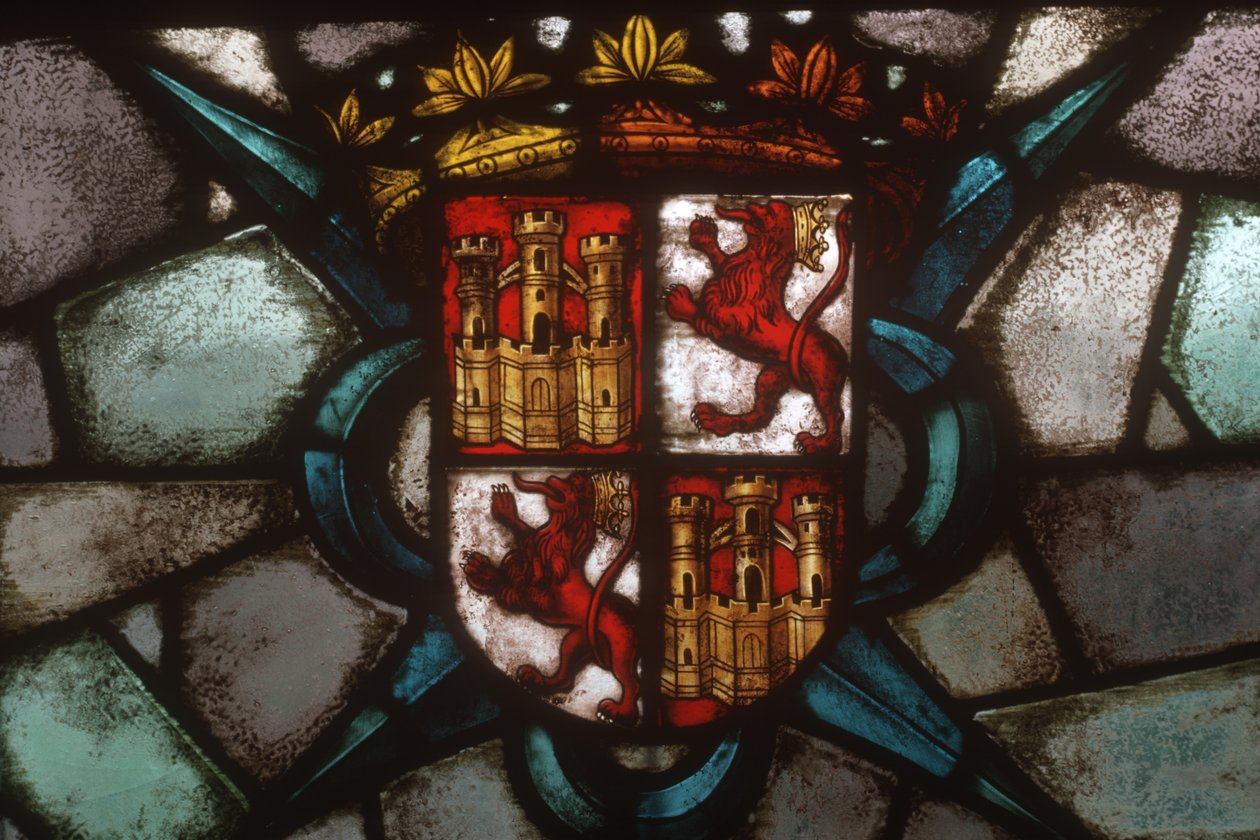 Un blason représentant deux châteaux et deux lions rampants - Spanish School