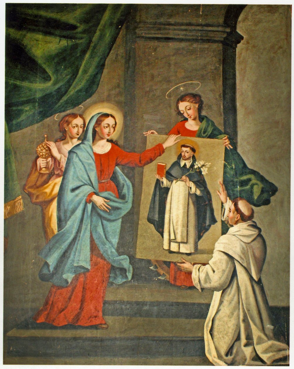 Un saint présentant un portrait de Saint Dominique à la Vierge Marie - Spanish School