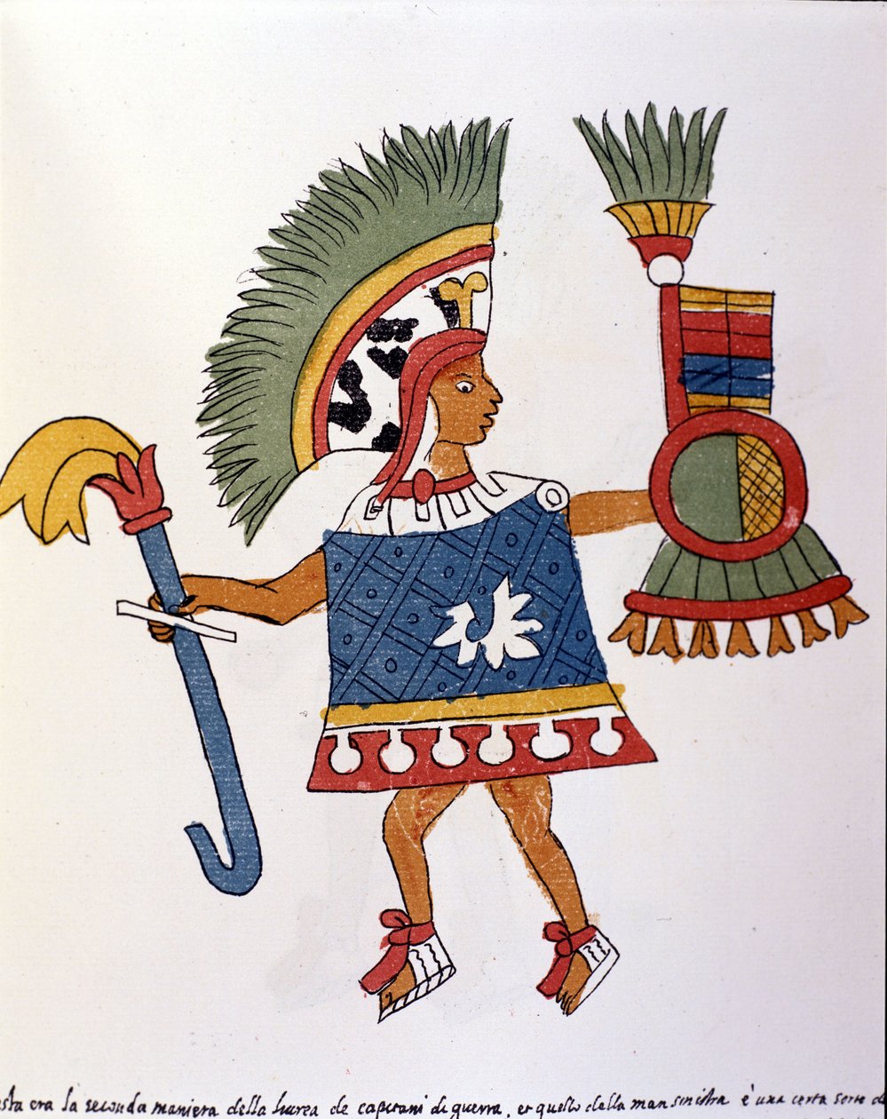 Guerrier aztèque dans le Codex Vaticanus 3738 (Codex Vat. Rios). Fac-similé du manuscrit par le Dominicain Pedro de los Rios, entre 1570 et 1589, Bibl. Vatican - Spanish School