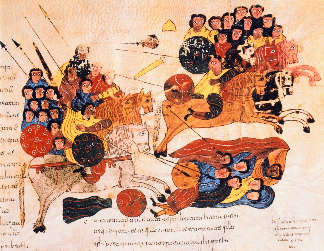 Bataille entre les Hébreux et les Philistins, de la Bible wisigothique-mozarabe de Saint Isidore, fol.119r., A.D. 960 - Spanish School