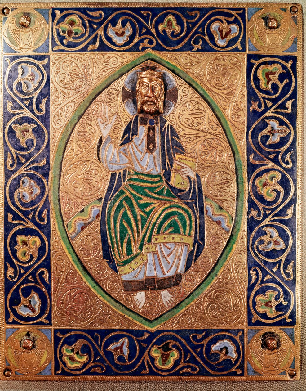 Christ pantocrator (plaque métallique dorée et émaux de l