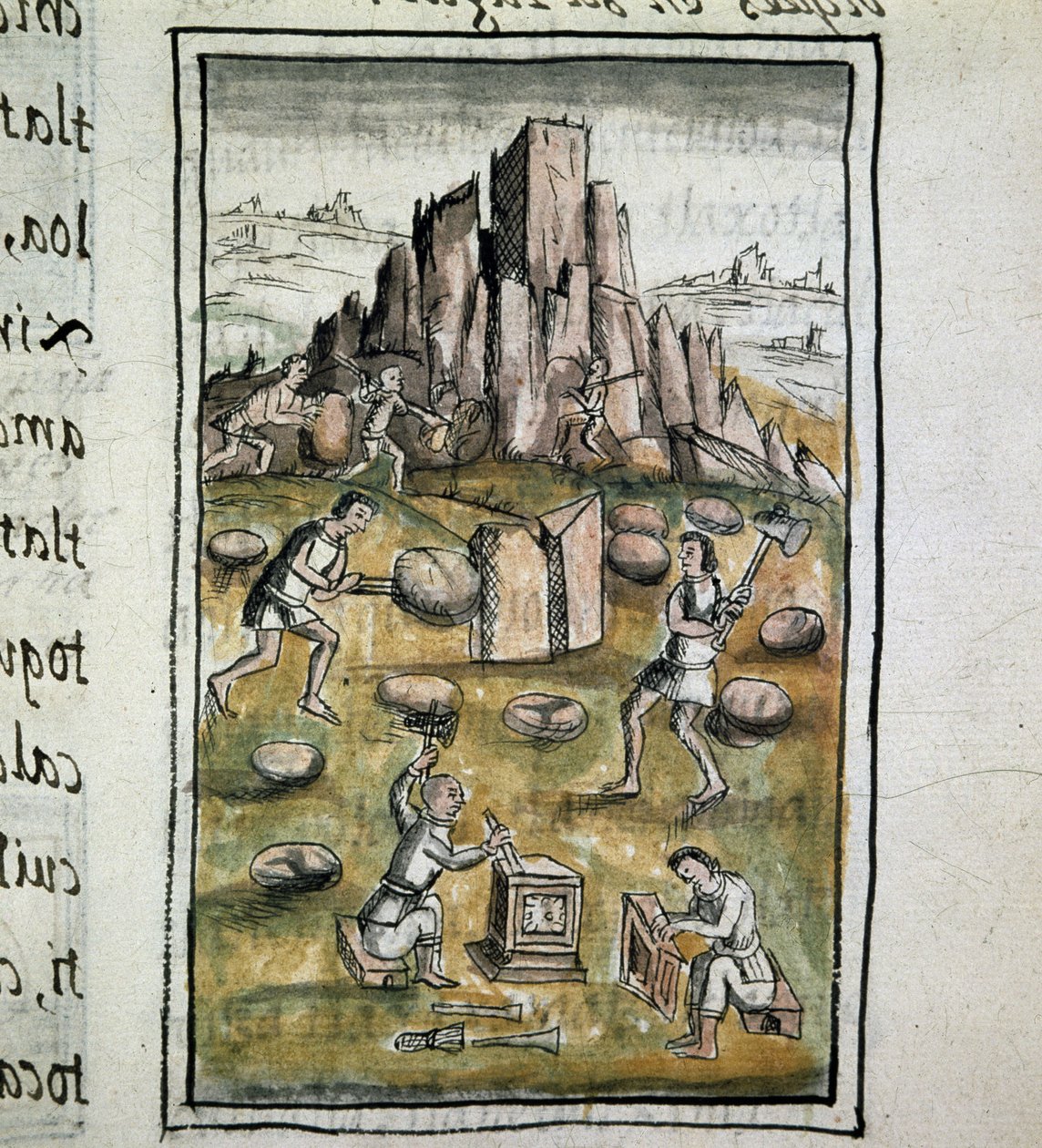 Codex de la conquête du Mexique : Travail de la pierre - Spanish School