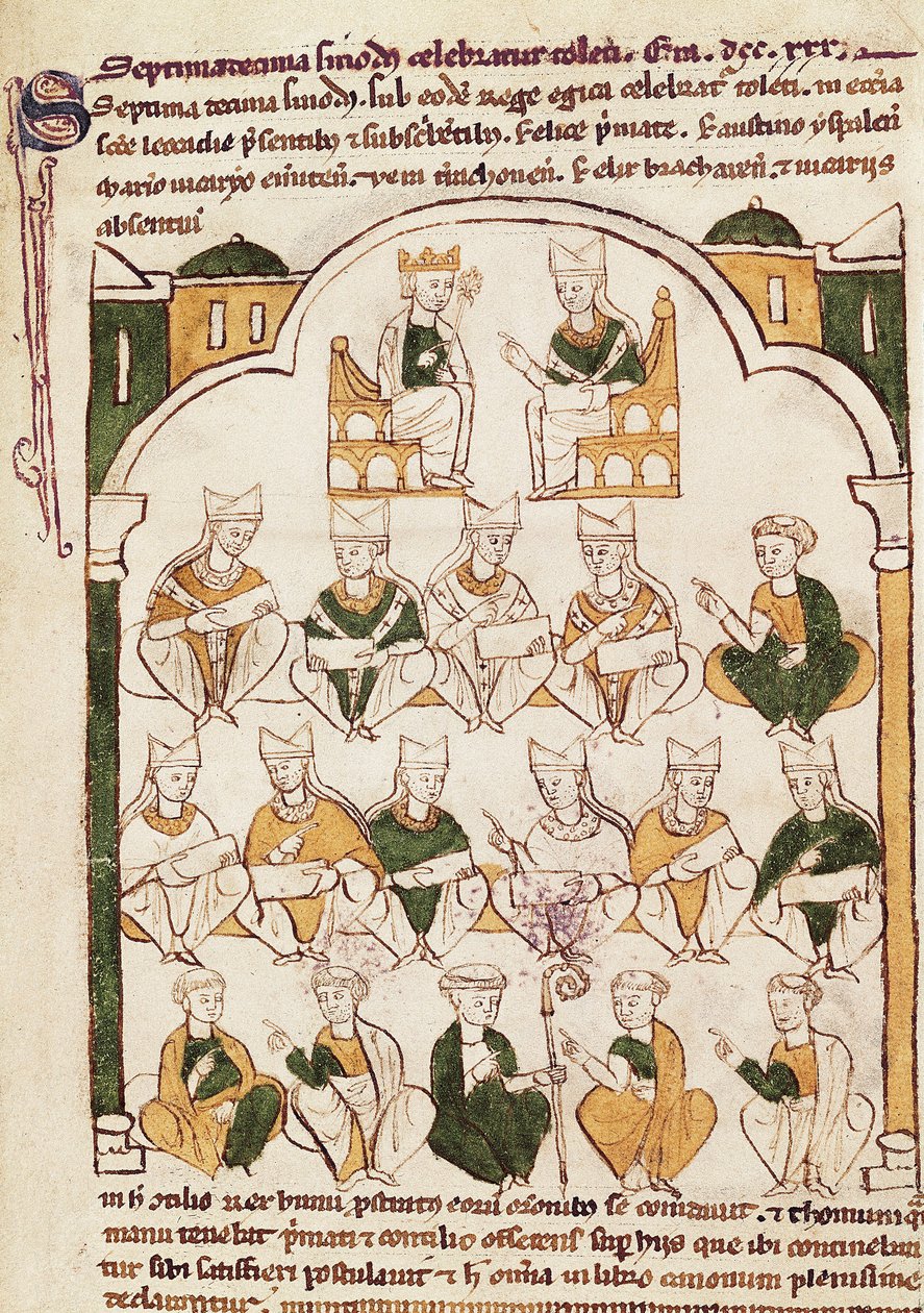 Concile de Tolède, miniature dans "Primacia de la Iglesia Toledana" - Spanish School