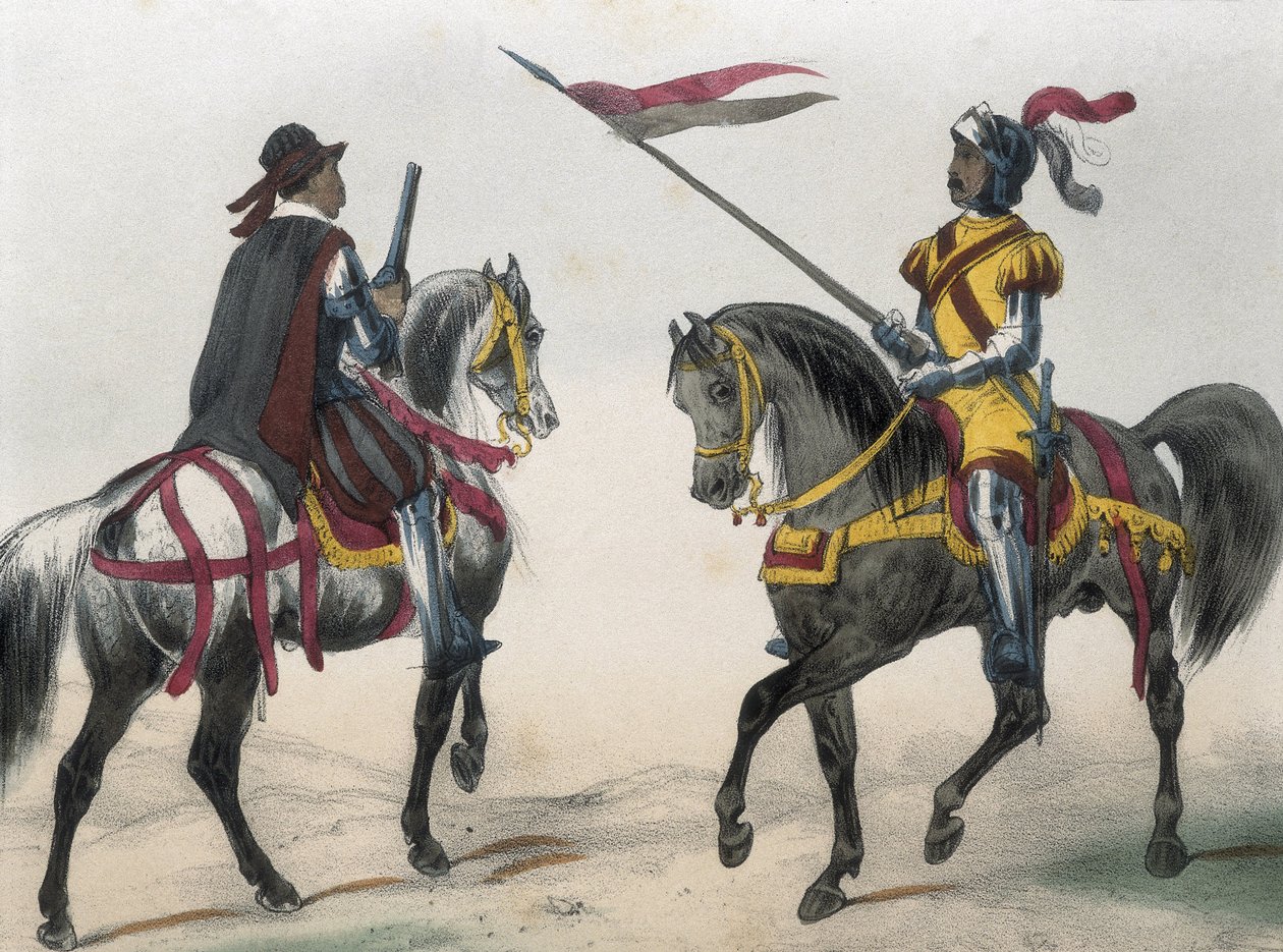 DE SOTTO, Serafin Maria, Comte de Clonard (1793 - 1862). Historia organica de las armas de Infanteria y Caballeria espanolas. 1851 - 1859. Cavaliers sous le règne de Philippe II d