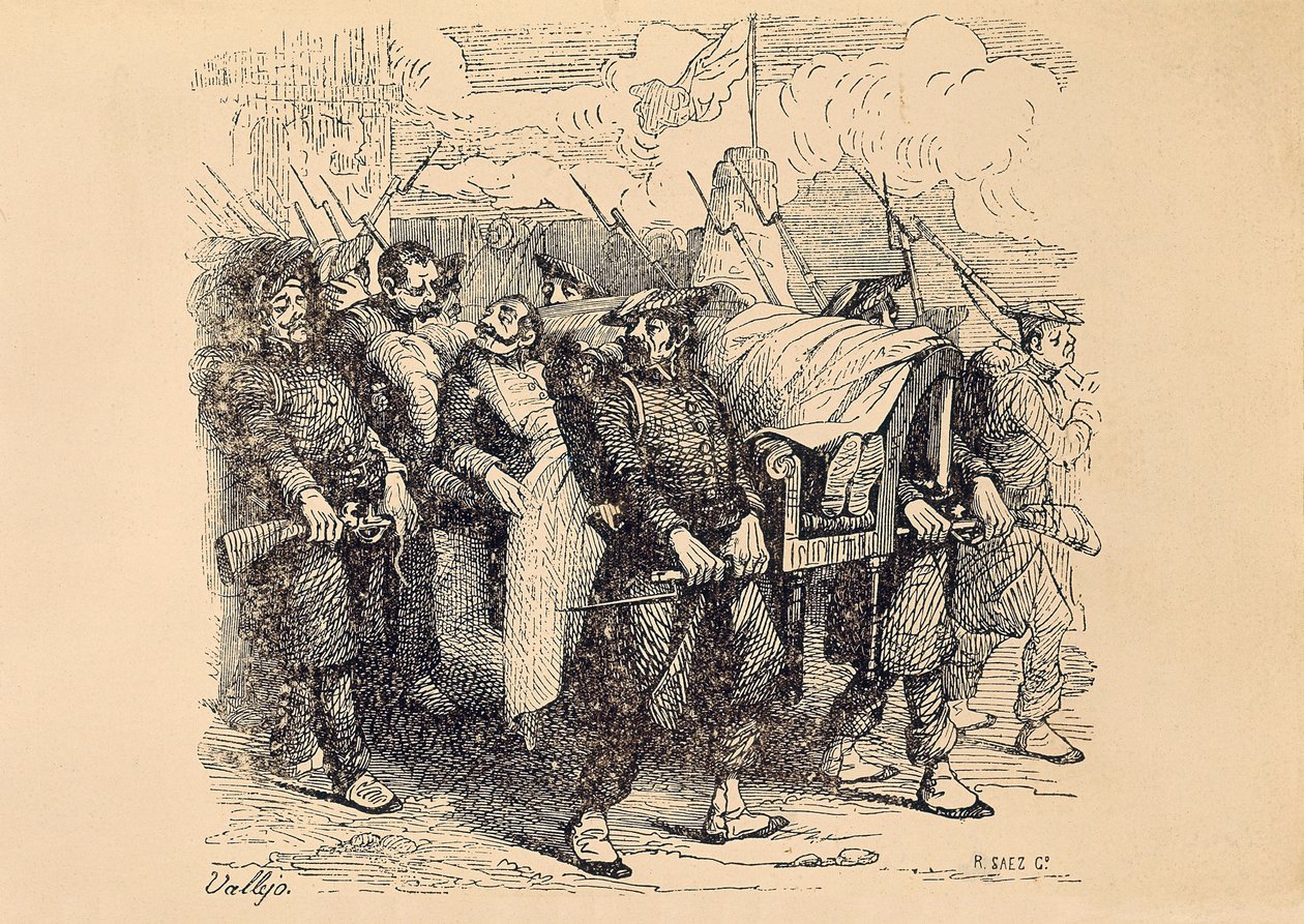 Première guerre carliste (1833-1840) : le général carliste Tomas Zumalacarregui (1788-1835) blessé lors du siège de Bilbao - Spanish School