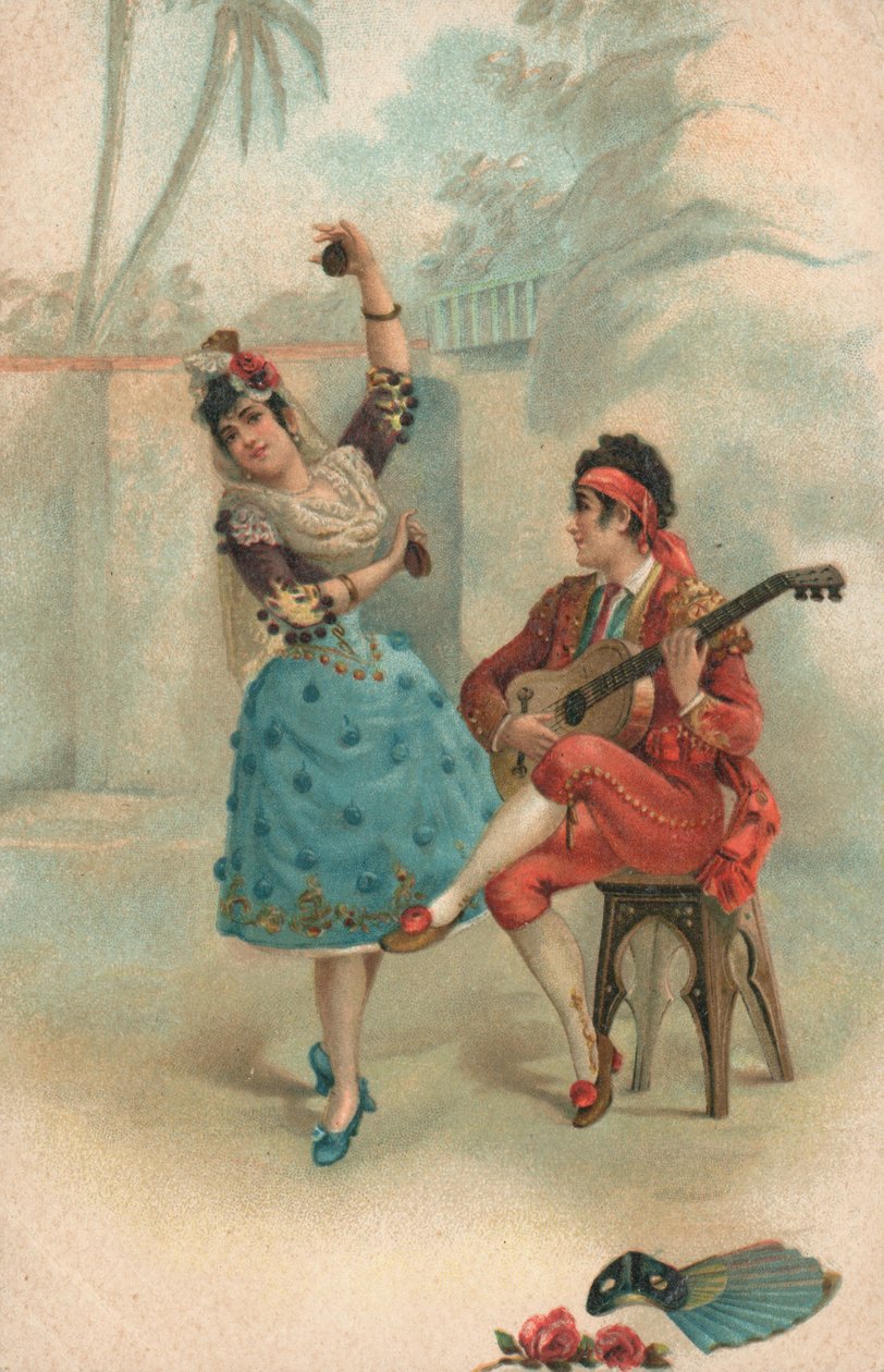 Flamenco (colour litho) - Spanish School