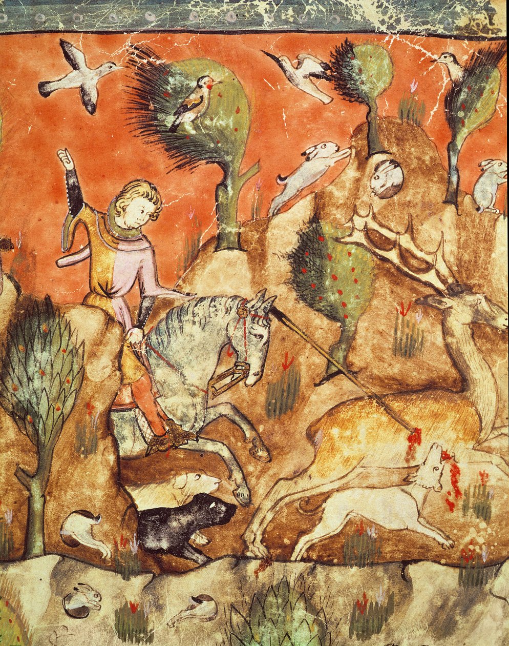 Un chasseur poursuivant un cerf, du Codex Benito Santa Mora - Spanish School