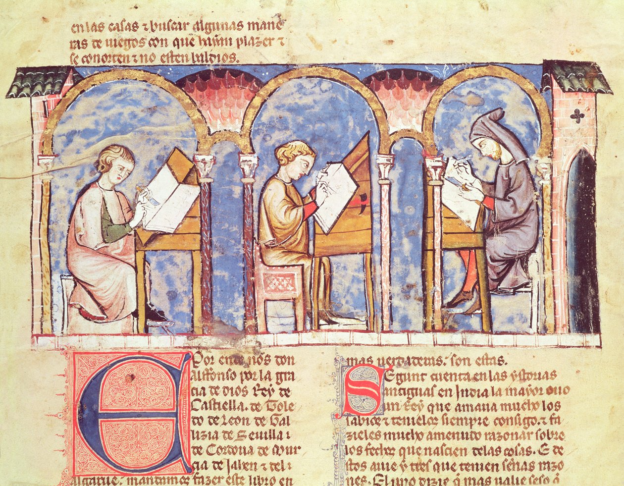Fol.1v Fabricants de tables de jeux, du Livre des Jeux, Échecs, Dés et Plateaux, 1282 - Spanish School