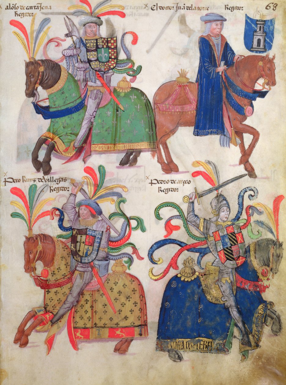 Quatre cavaliers, du Libro de Los Caballeros de la Cofradia de Santiago - Spanish School