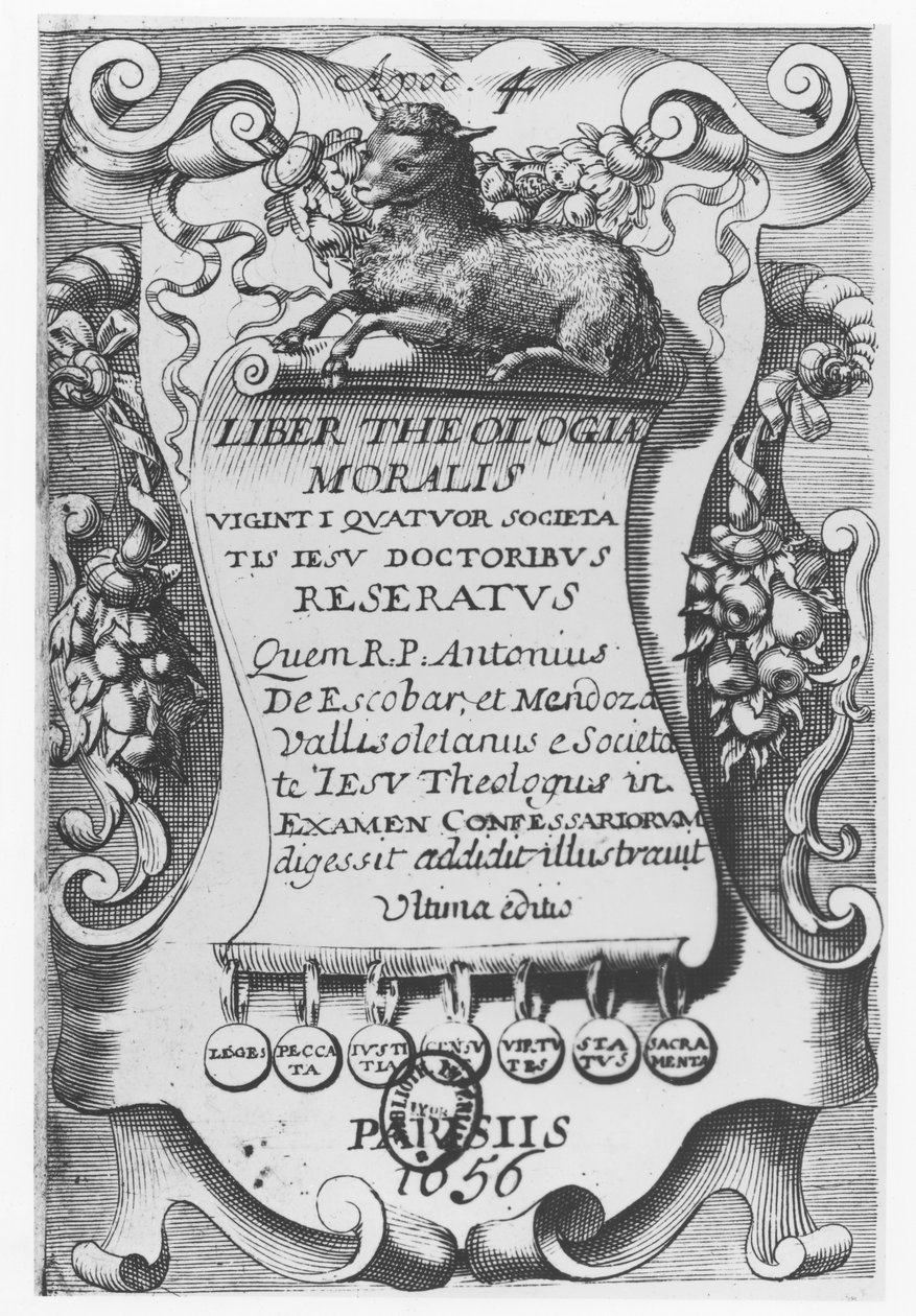 Frontispice pour Liber Theologiae Moralis, par Antonio Escobar y Mendoza, 1656 - Spanish School