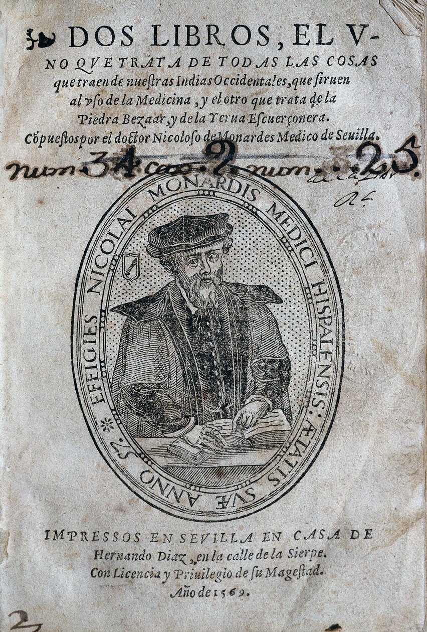 Frontispice, avec le portrait de Nicolas Monardes (1493-1588) d