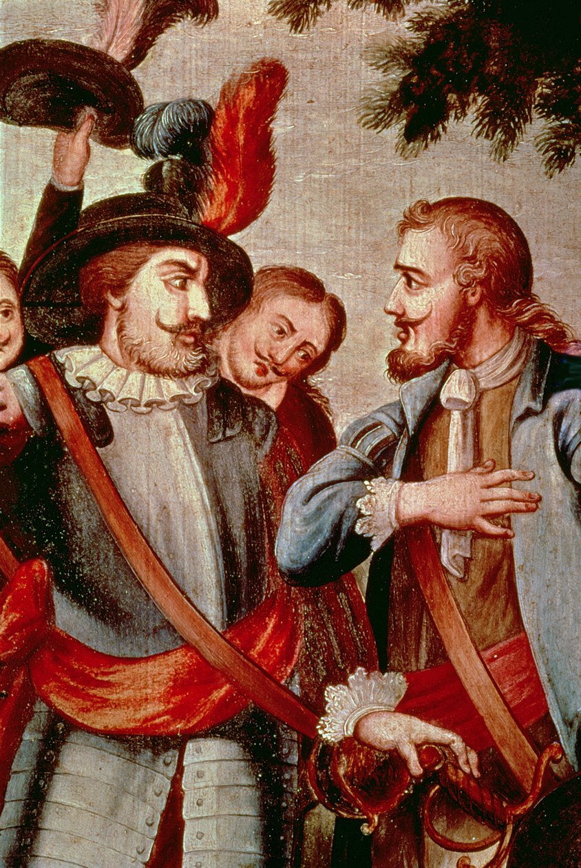 Hernando Cortes (1485-1547) et Diego di Velasquez (1465-1524) (détail) - Spanish School