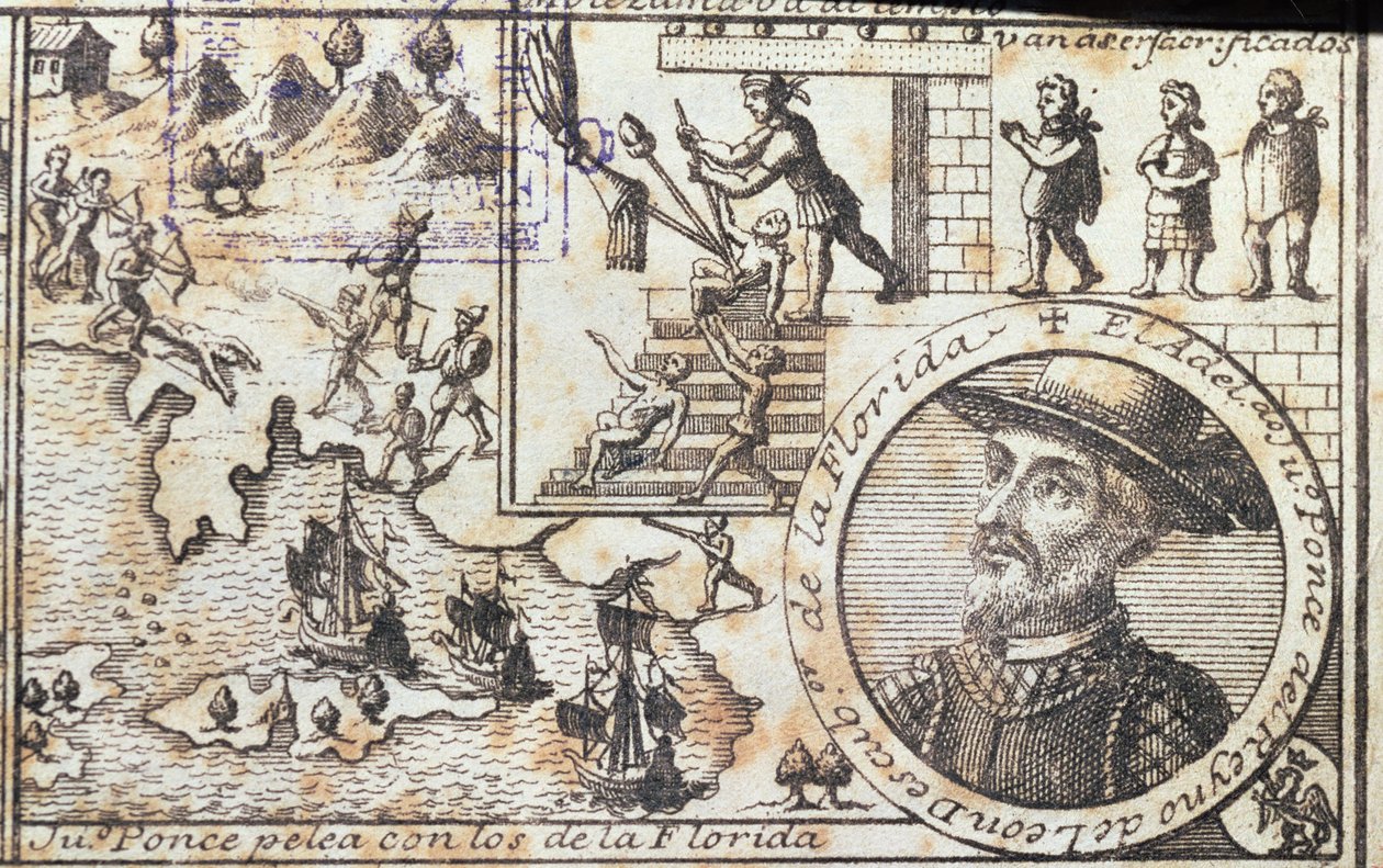 Juan Ponce combat les indigènes de Floride - Spanish School