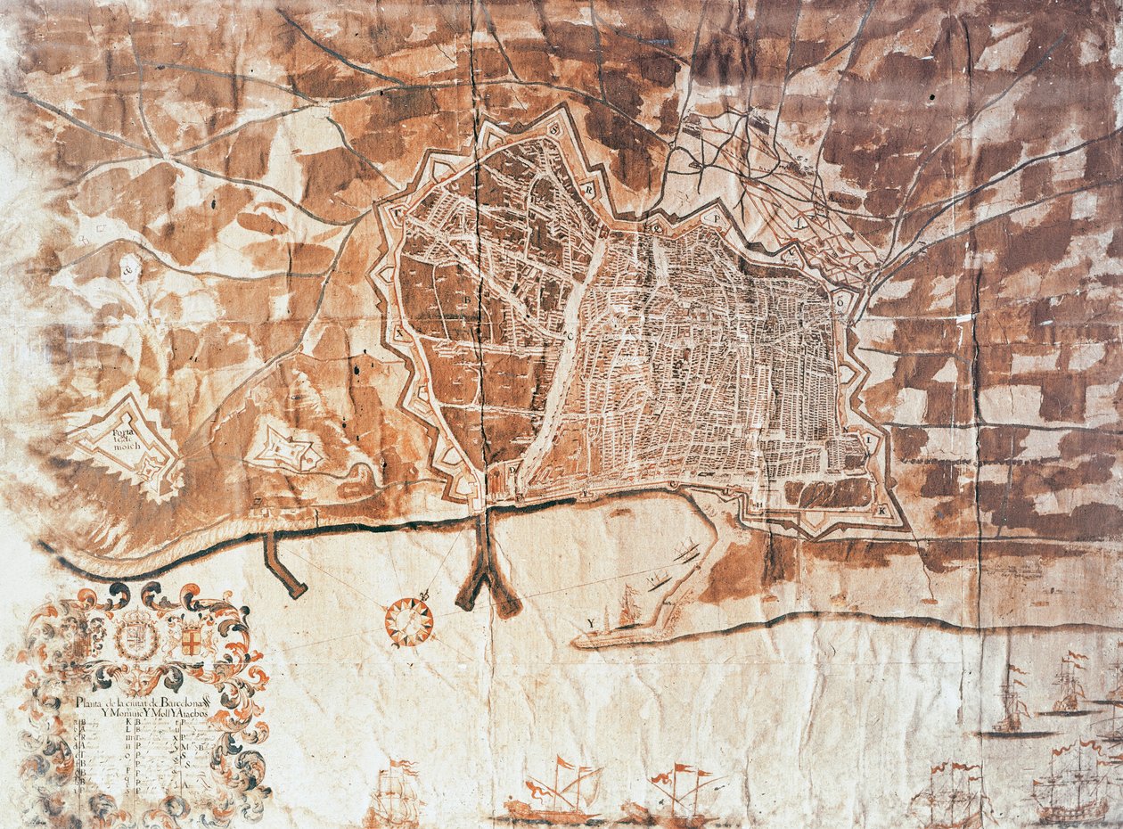 Carte de la ville de Barcelone, 1697 - Spanish School