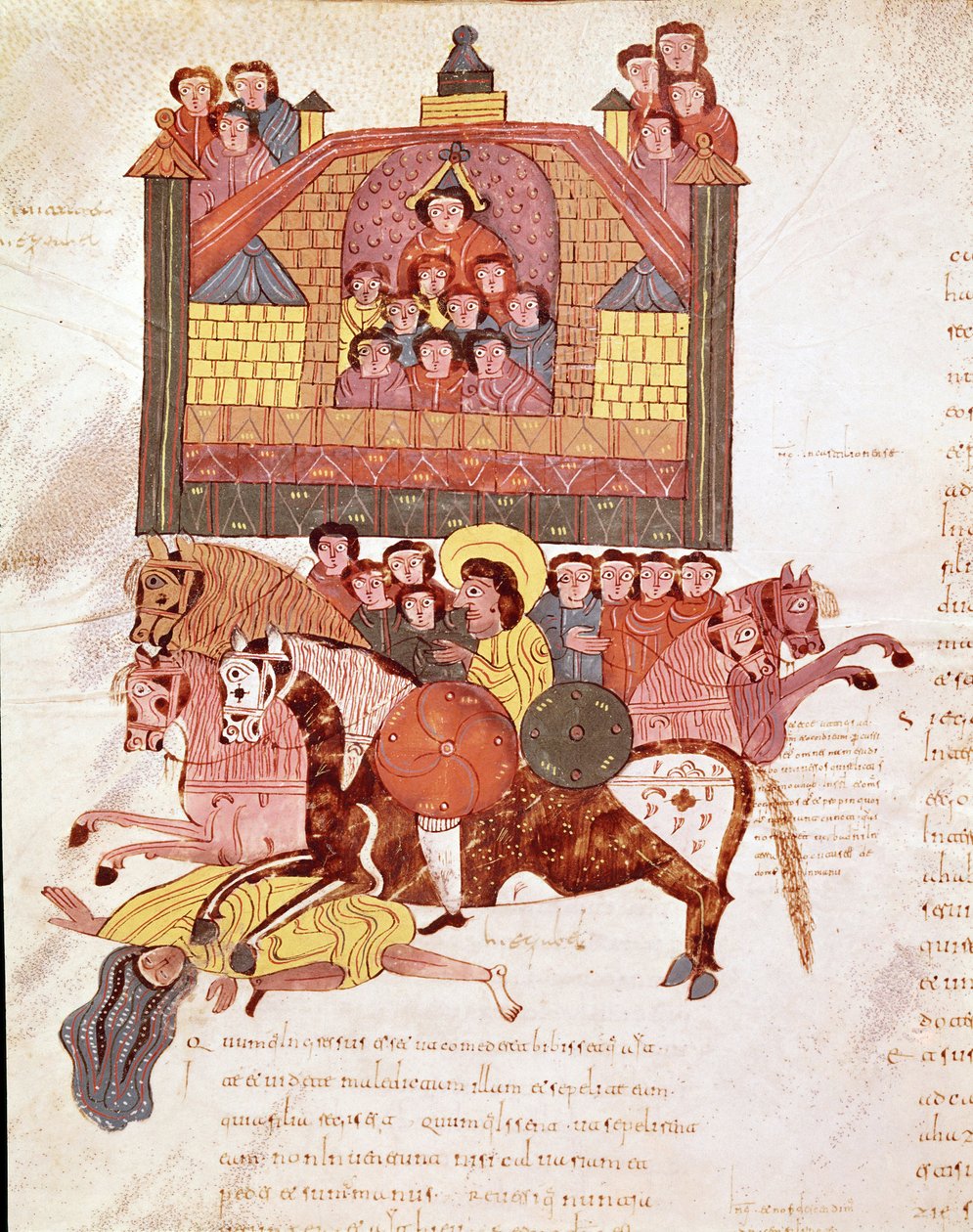 Page de bible mozarabe : mort de la reine Jézabel - Spanish School