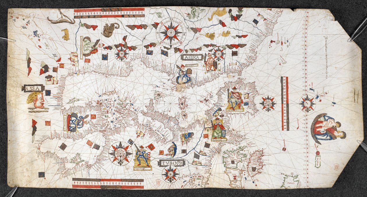 Carte portulan, par Jaume Olives - Spanish School