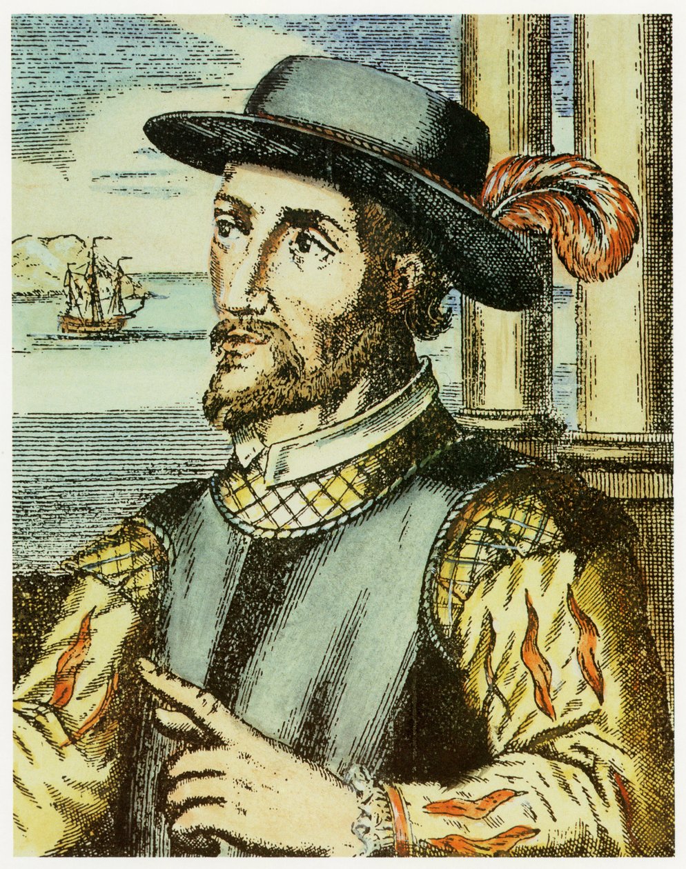 Portrait de Juan Ponce de Leon (1474 – 1521) (gravure colorée à la main) - Spanish School