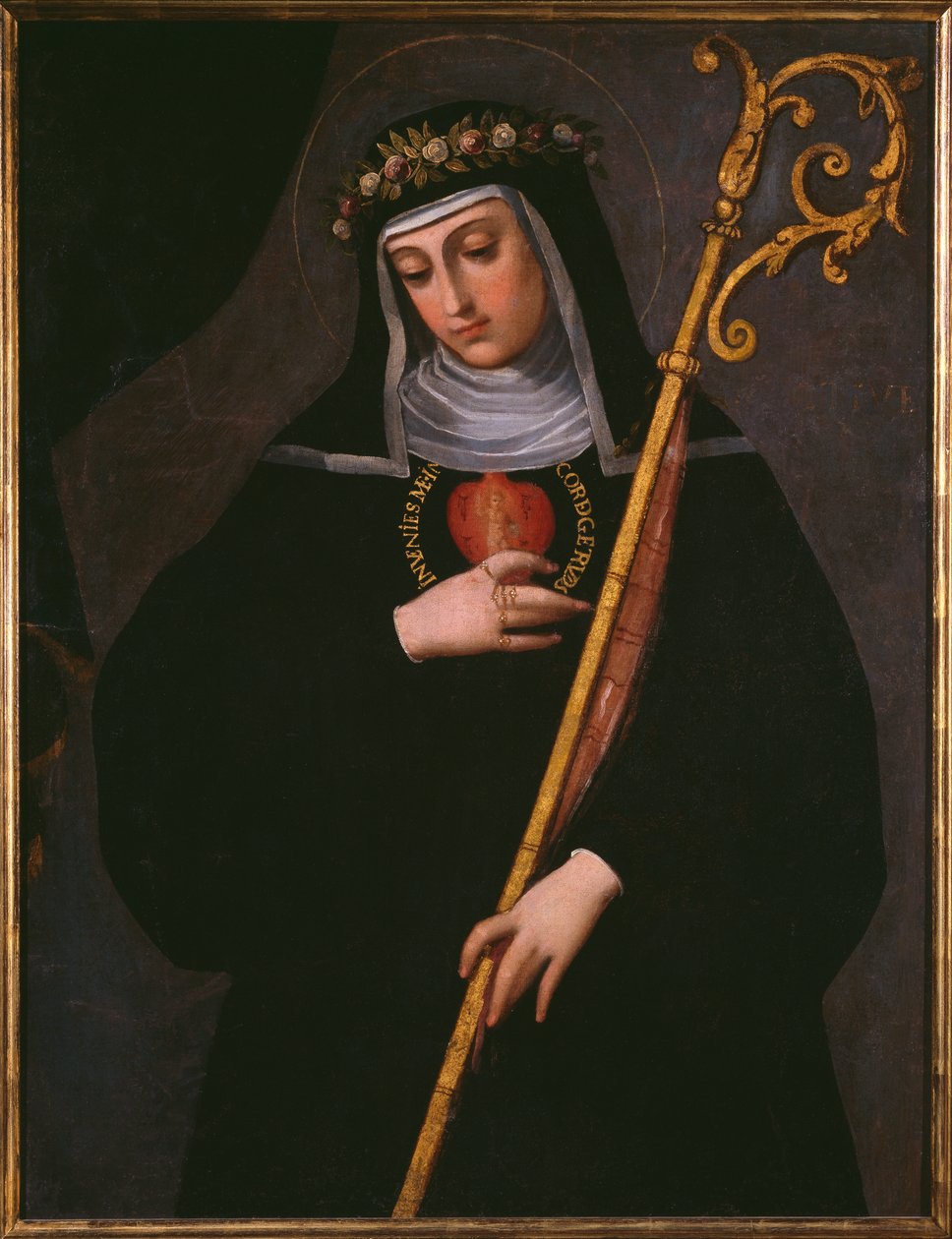 Sainte Gertrude la Grande portant le Sacré-Cœur de Jésus - Spanish School