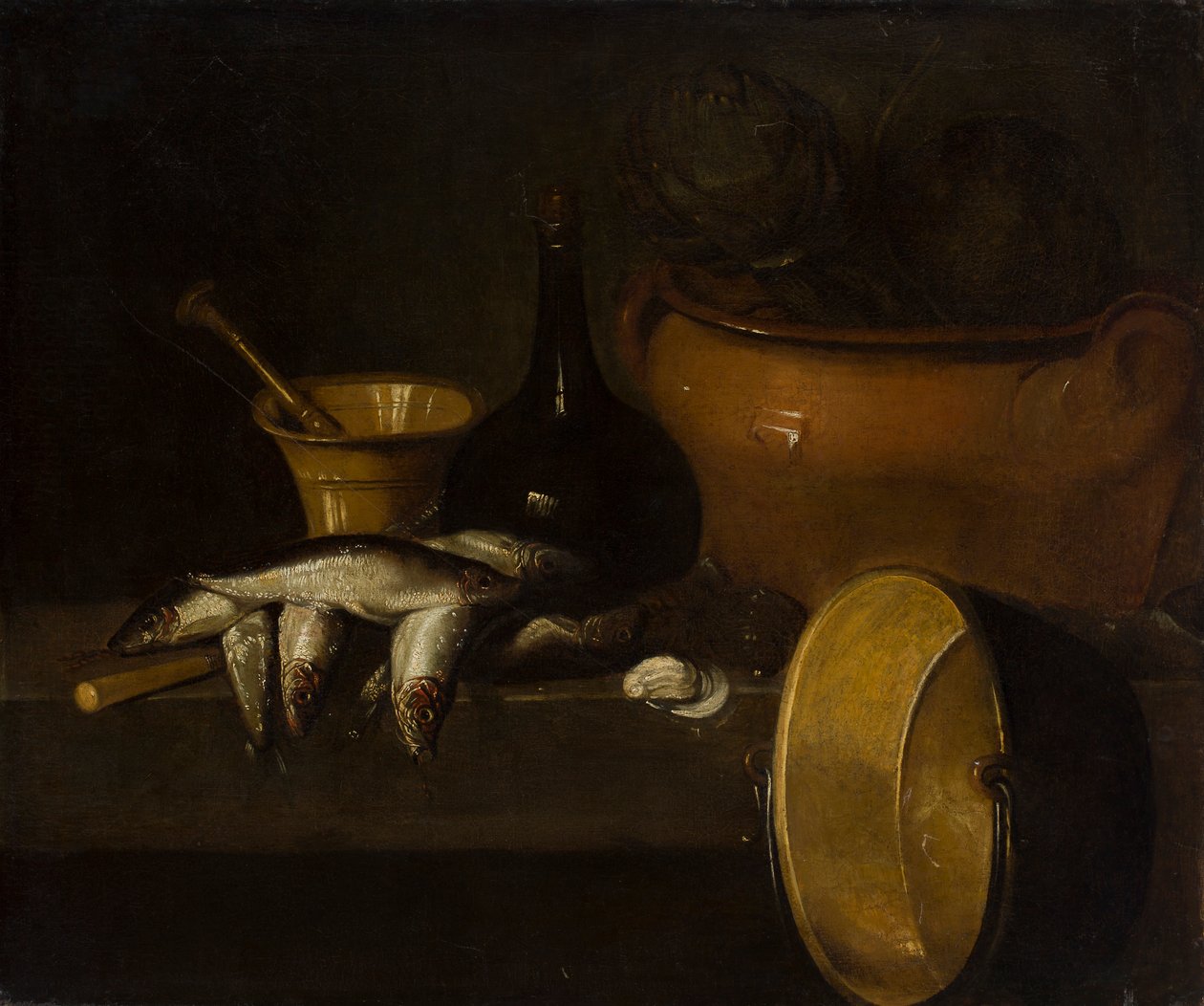 Nature morte avec poisson et artichauts - Spanish School