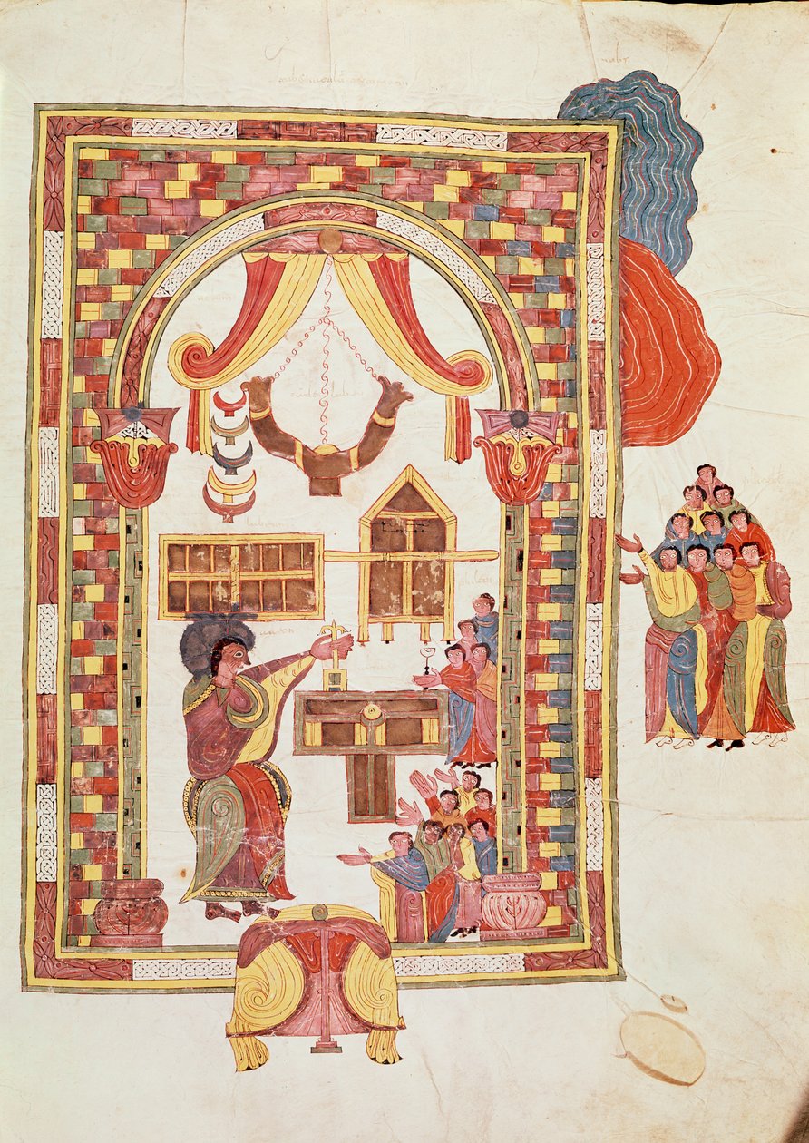 Le Temple de Jérusalem, de la Bible wisigothique-mozarabe de Saint Isidore, fol.50r., A.D. 960 (tempera sur vélin) - Spanish School