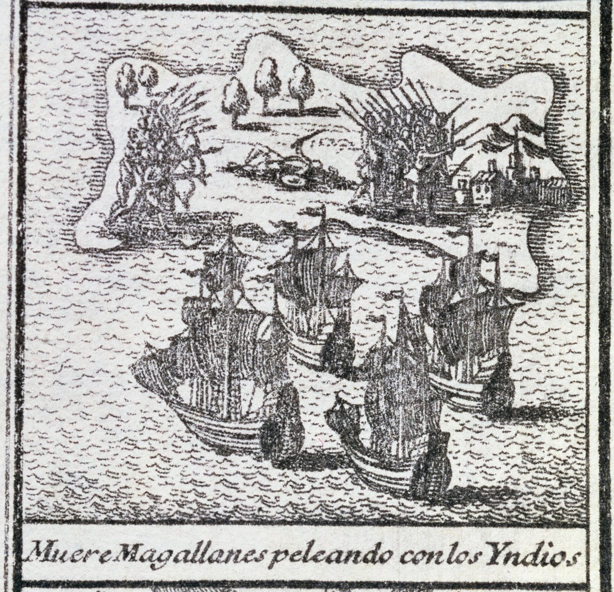 La mort de Magellan dans une bataille avec les Indiens - Spanish School
