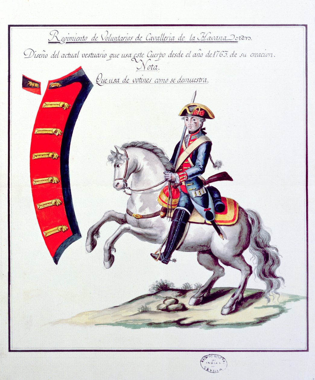 Uniforme des Volontaires du Régiment de Cavalerie de La Havane, 1763 - Spanish School