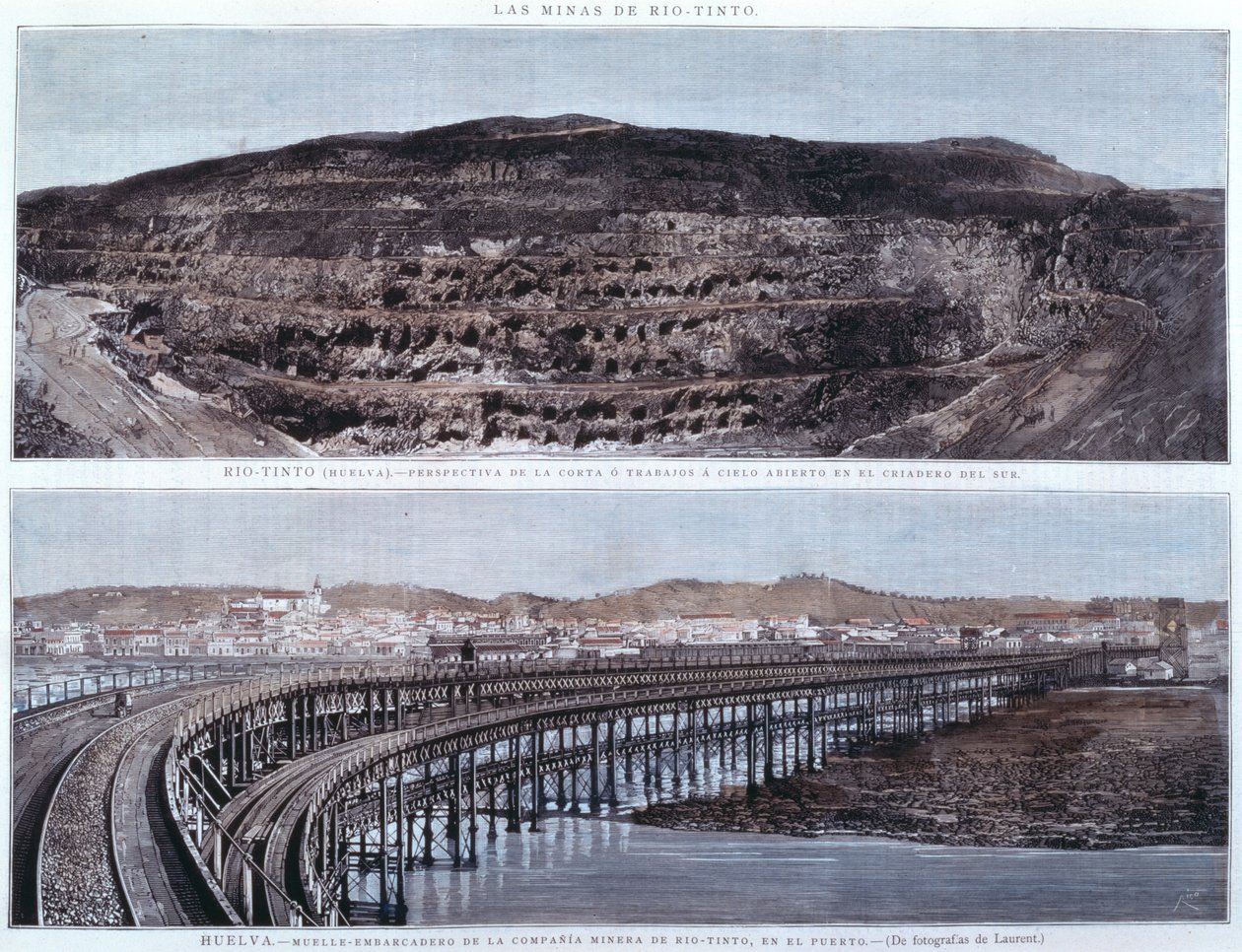 Quai et perspective des mines de la Compania de Rio-Tinto, Huelva, Espagne - Spanish School