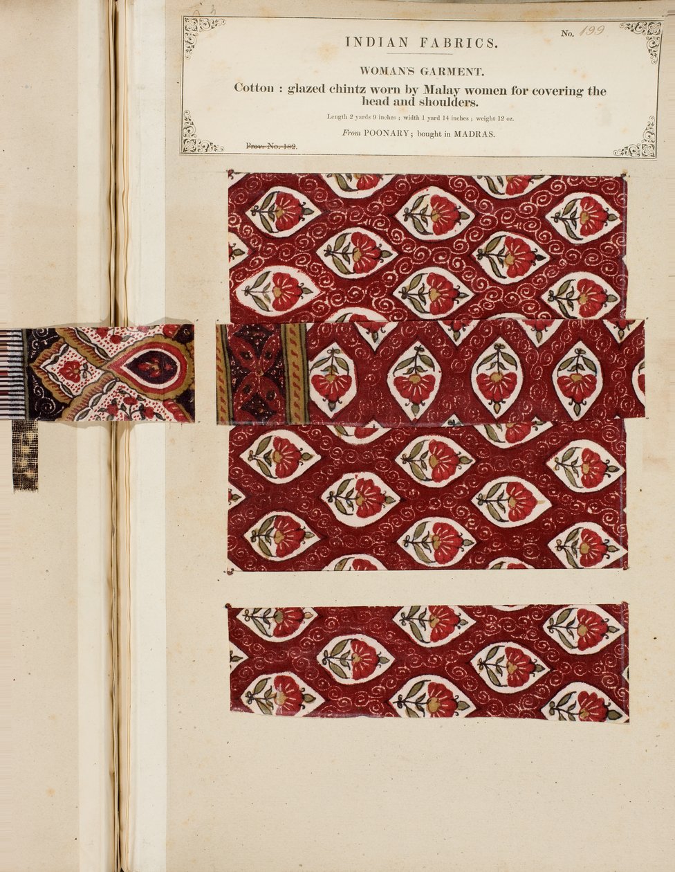 Échantillon de chintz en coton glacé de Poonary, acheté à Madras, de The Collection of the Textile Manufacturers of India, par John Forbes Watson, publié en 1866 - Sri Lankan School