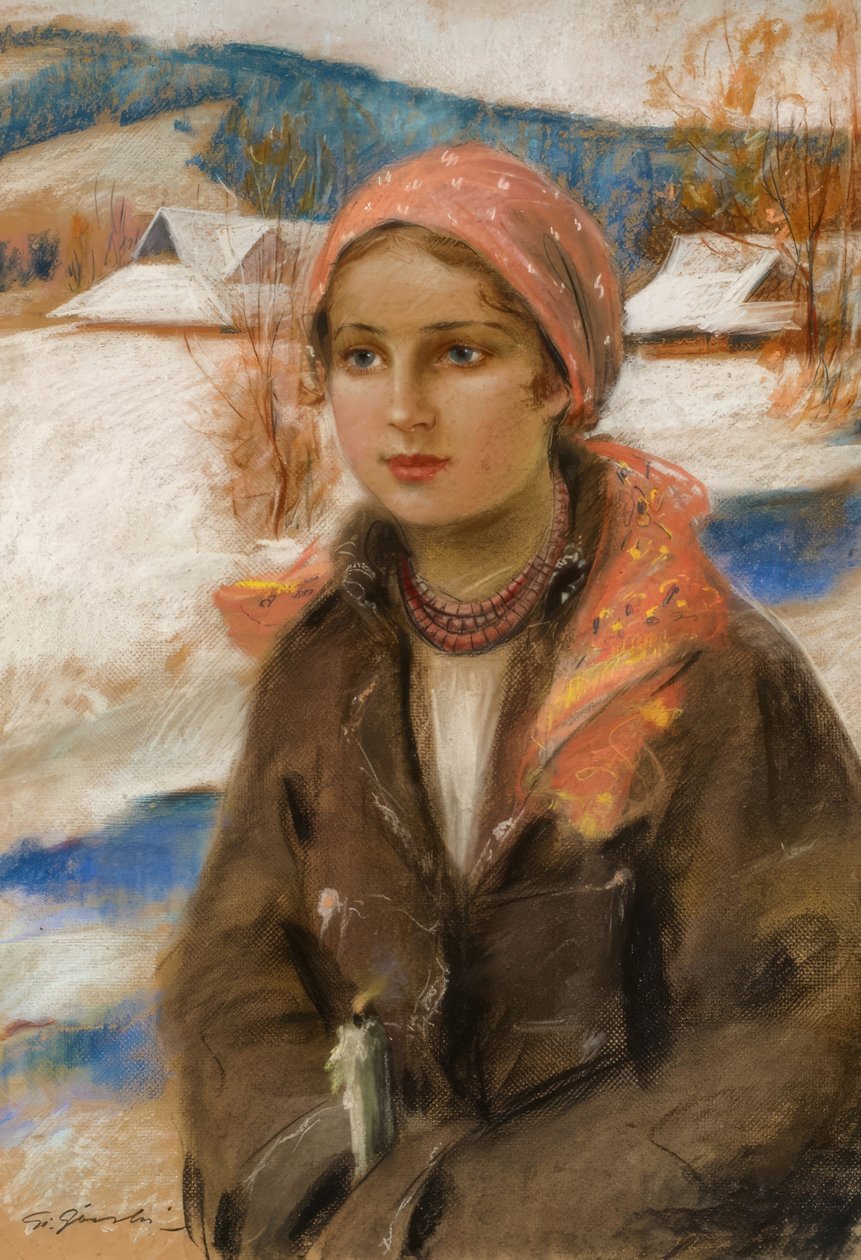 Fille au foulard rouge - Stanisław Górski