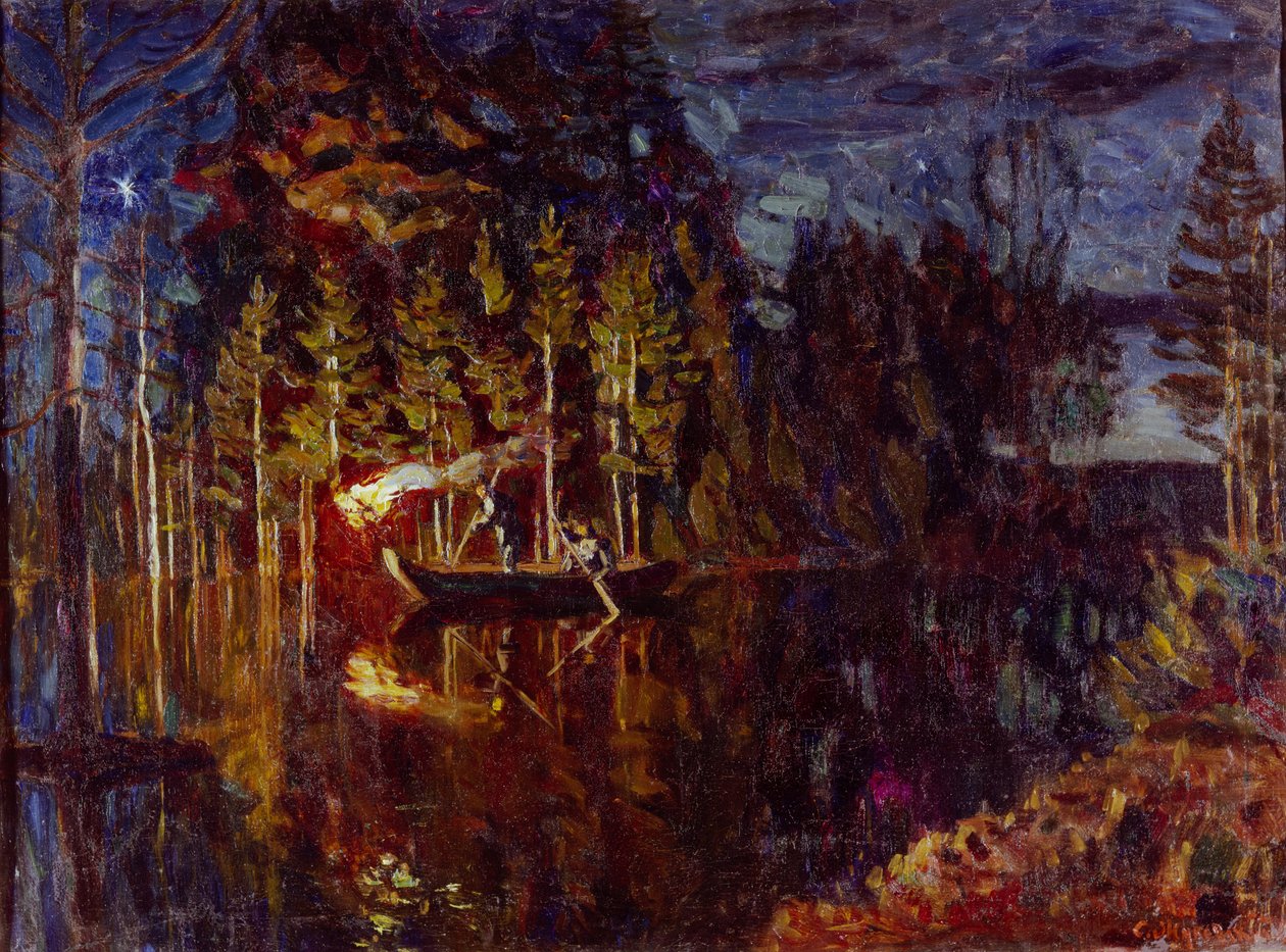 Pêche à la lance de nuit au printemps, 1916 - Stanislav Julianovic Zukovskij