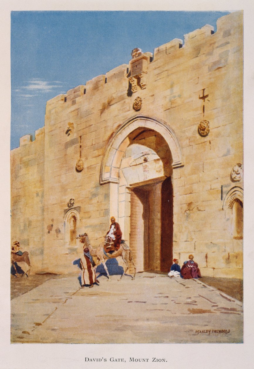 Aquarelle de Stanley Inchbold, représentant la porte du roi David ou porte de Sion, à Jérusalem, Palestine 1906 - Stanley Inchbold