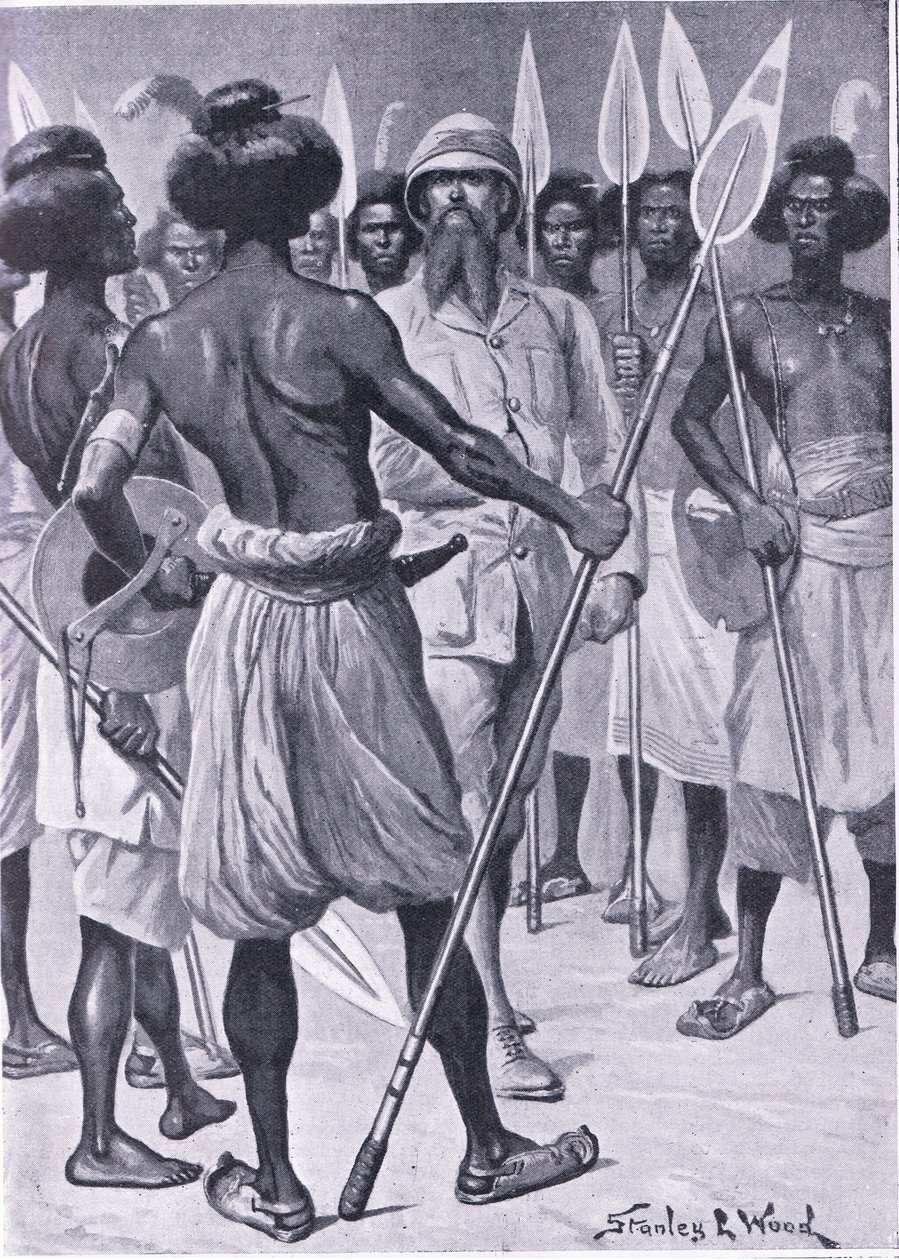 Le type de guerrier que Burton a rencontré en Somalie, illustration de Cassells Romance of Famous Lives - Stanley L. Wood