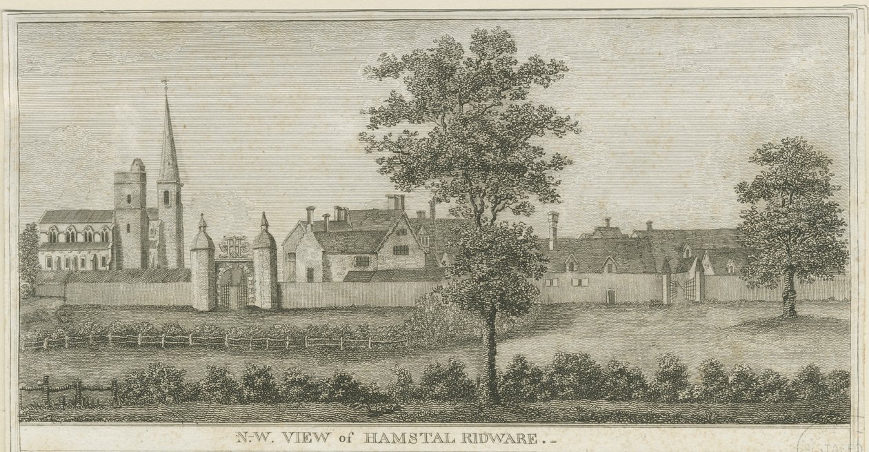 Hamstall Ridware - Église et manoir : gravure, nd [1762-1802] - Stebbing Shaw