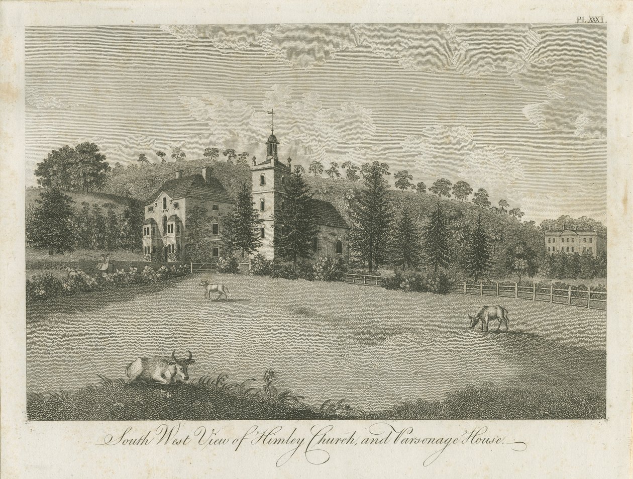 Église et presbytère de Himley (gravure) - Stebbing Shaw