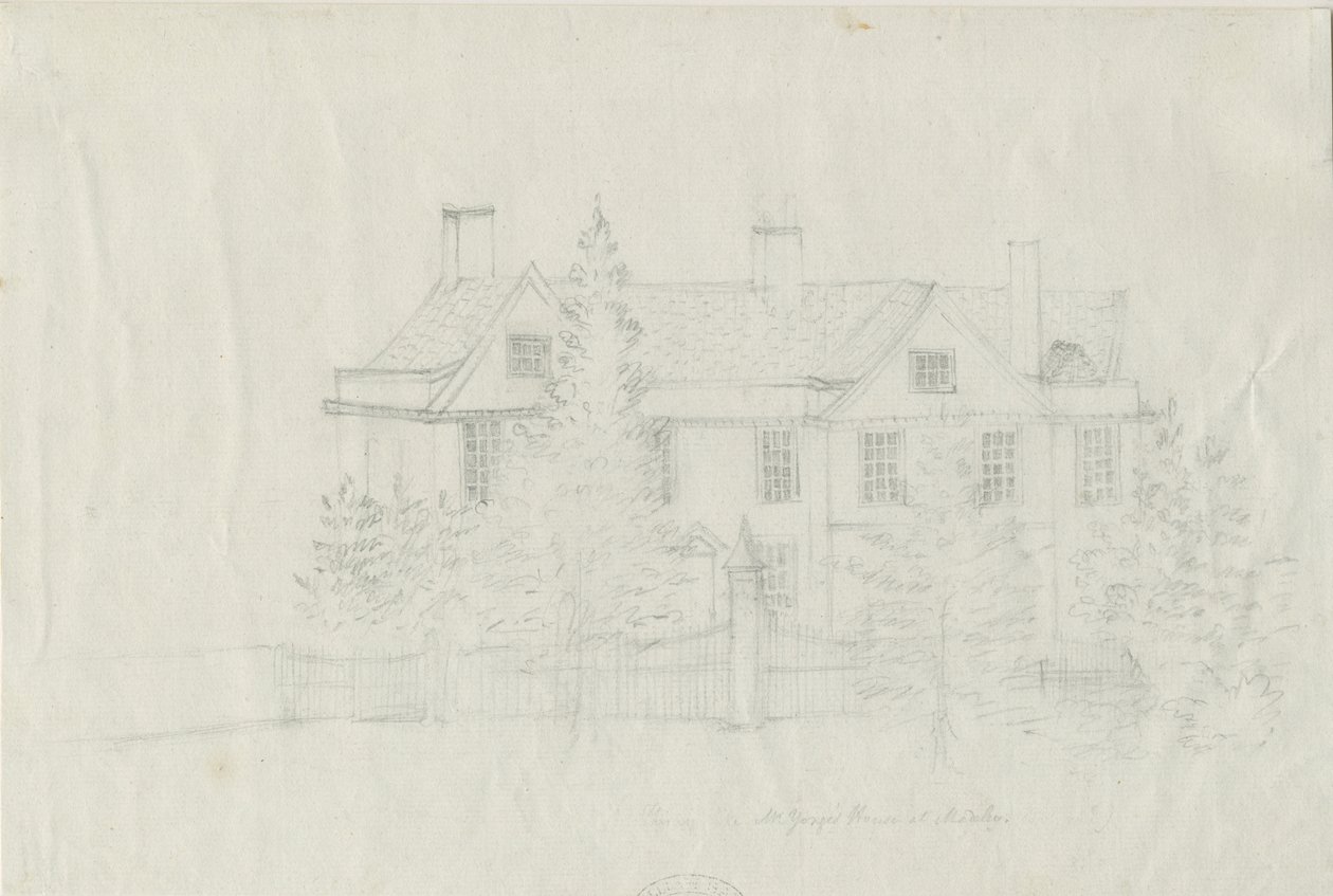 Madeley - Maison de [?M. Young] : dessin au crayon, nd [?18e siècle] - Stebbing Shaw
