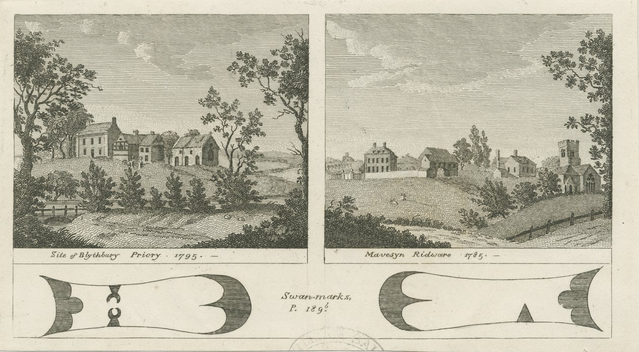 Mavesyn Ridware - Site du prieuré de Blythbury (1795) - Stebbing Shaw