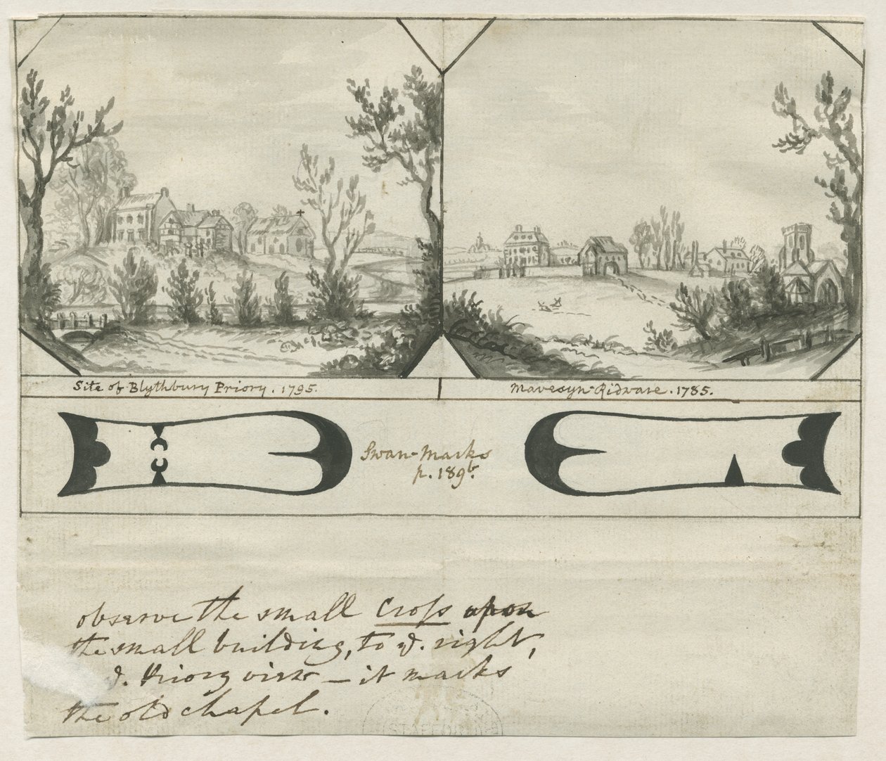 Mavesyn Ridware - Site du prieuré de Blythbury (1795) - Stebbing Shaw