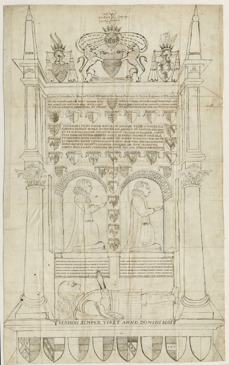 Église de Sandon - Tombe de Sampson Erdeswicke : dessin à la plume et à l
