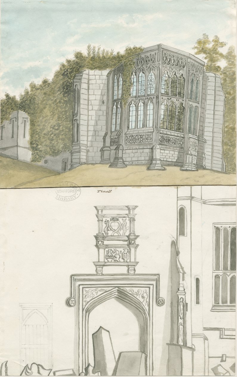 Tixall - Fenêtre gothique et antiquités héraldiques - Stebbing Shaw