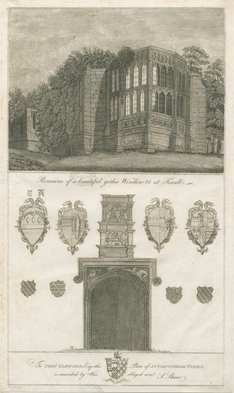 Tixall Hall - Fenêtre gothique et antiquités héraldiques - Stebbing Shaw